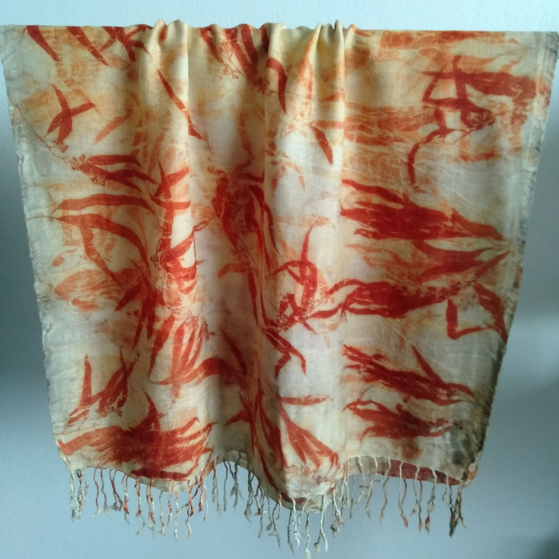 SOLD Pure merino wool wrap scarf ecoprinted with eucalyptus