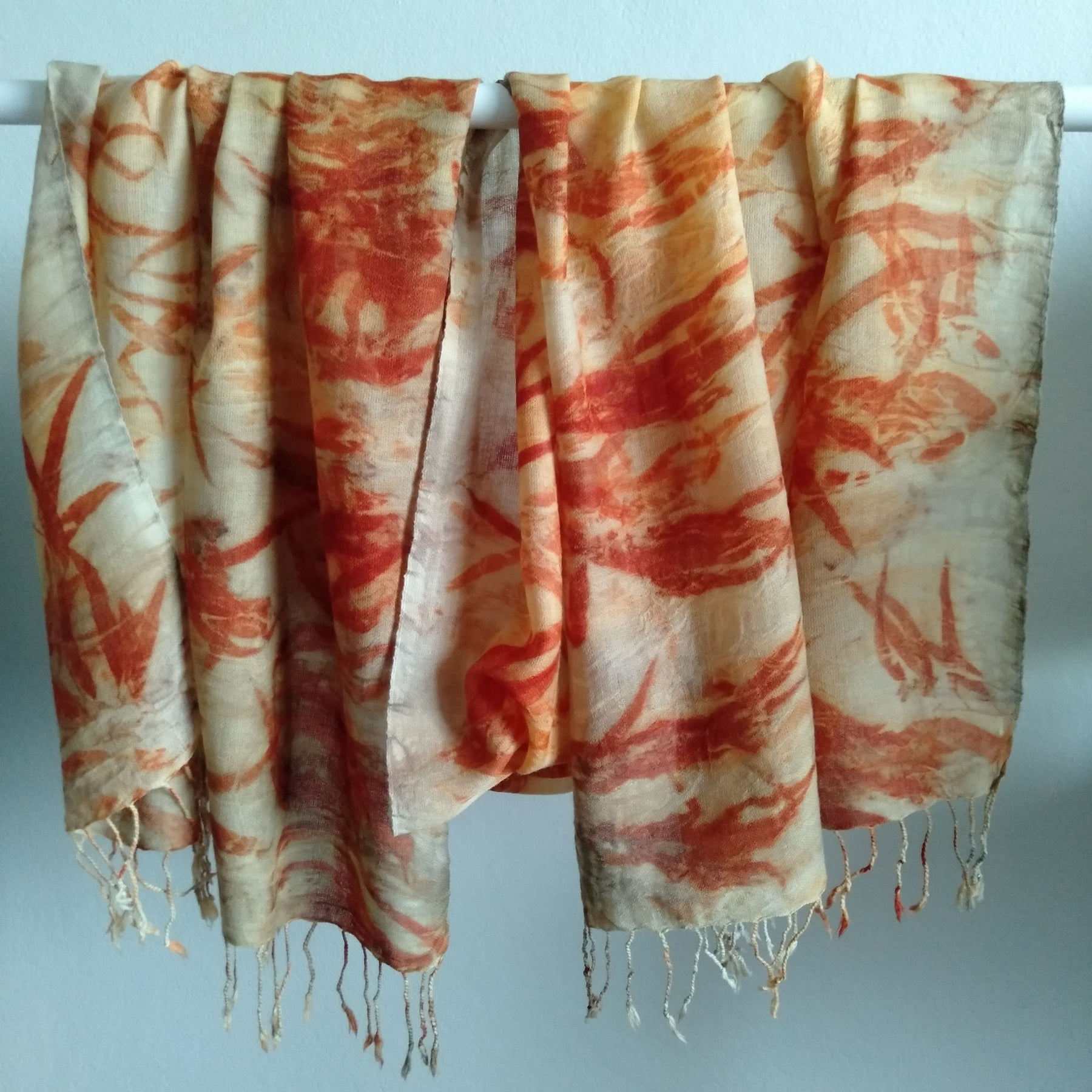 SOLD Pure merino wool wrap scarf ecoprinted with eucalyptus
