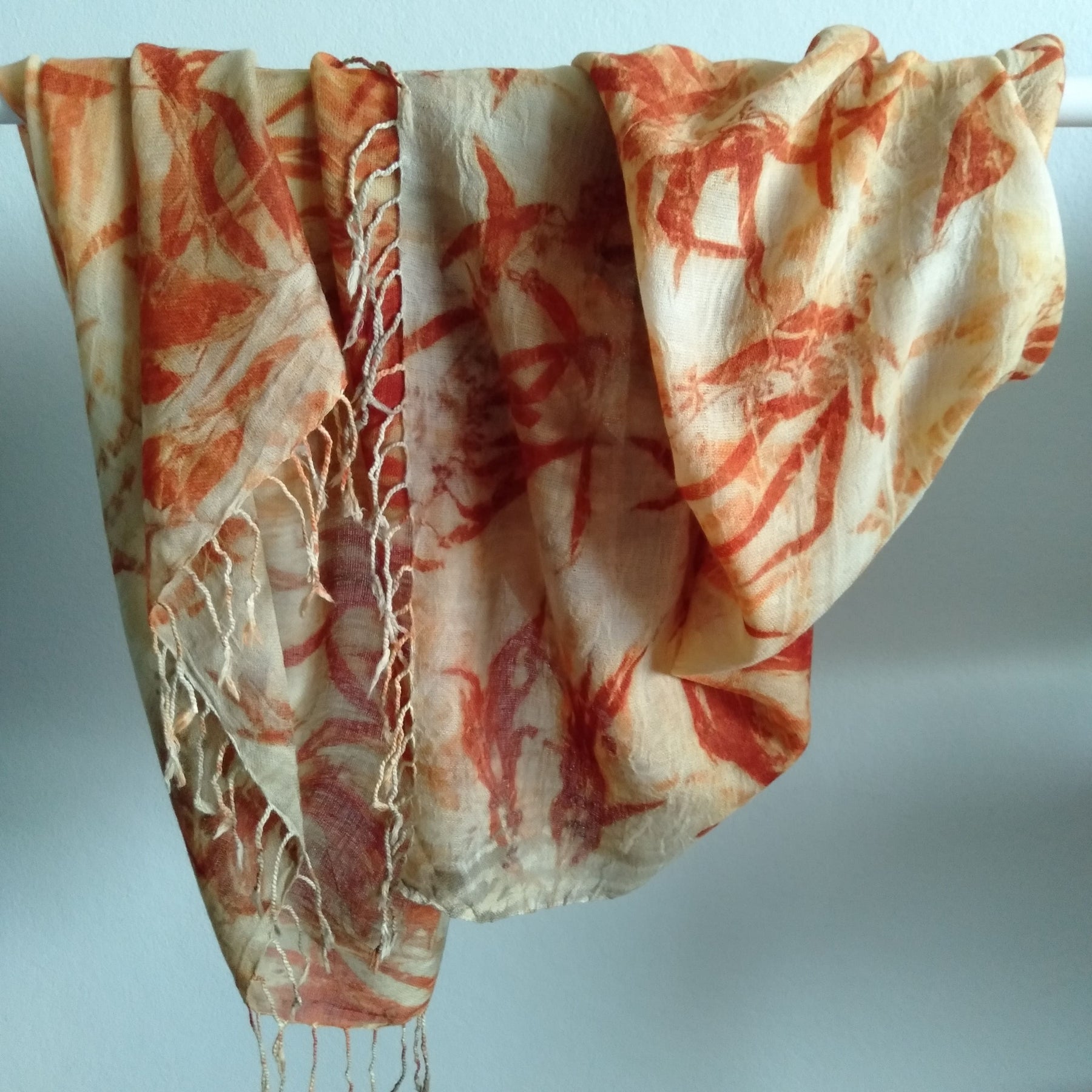 SOLD Pure merino wool wrap scarf ecoprinted with eucalyptus