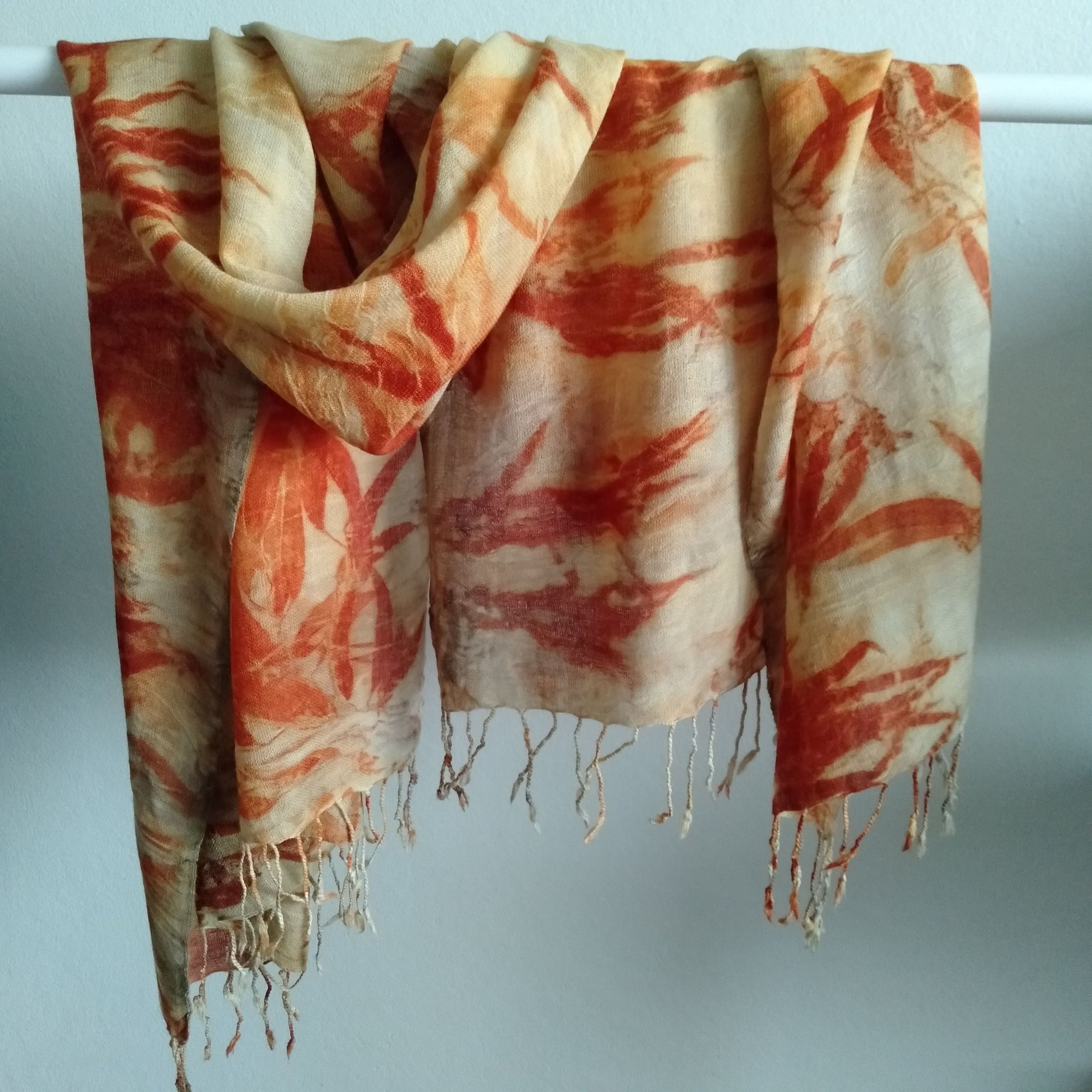 SOLD Pure merino wool wrap scarf ecoprinted with eucalyptus