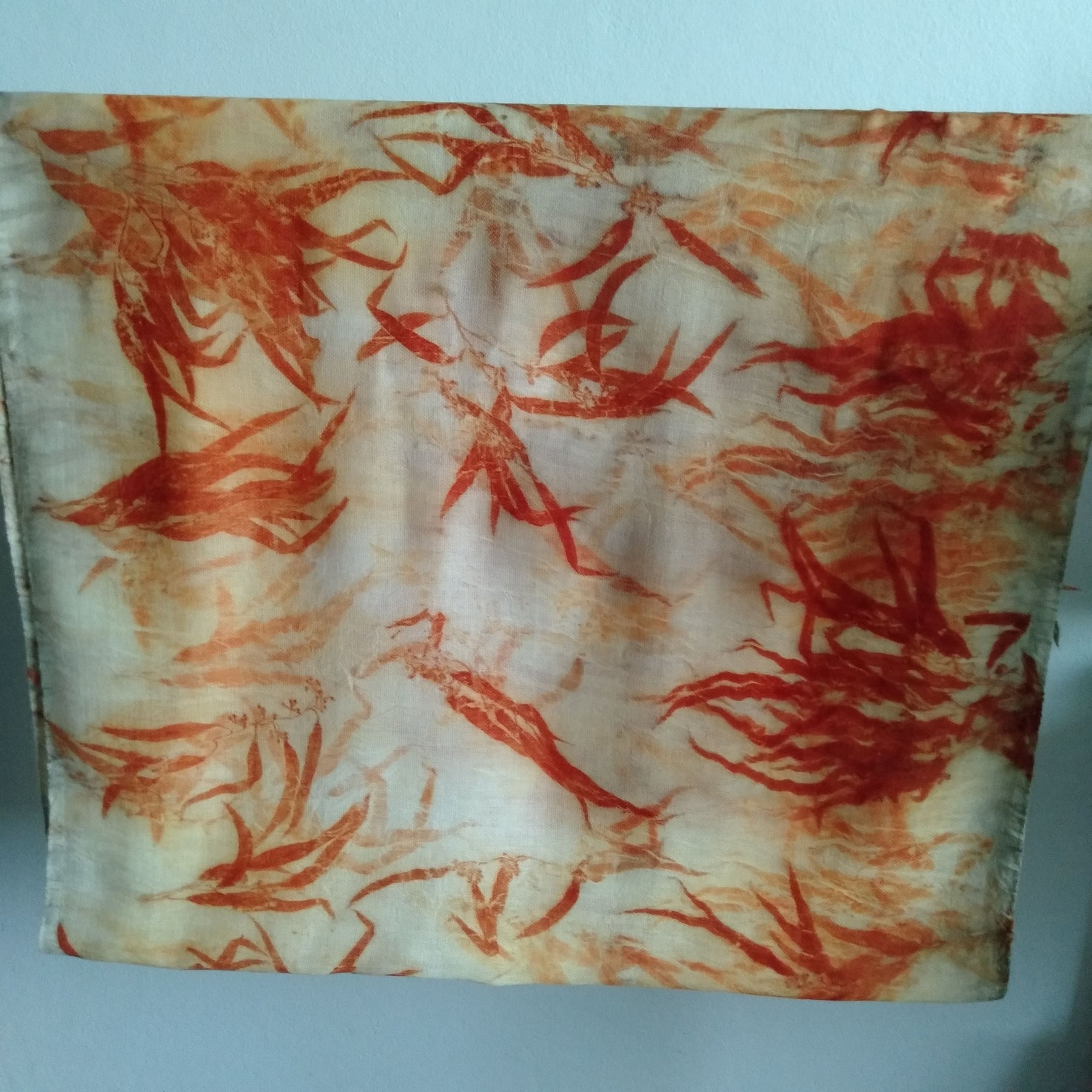 SOLD Pure merino wool wrap scarf ecoprinted with eucalyptus