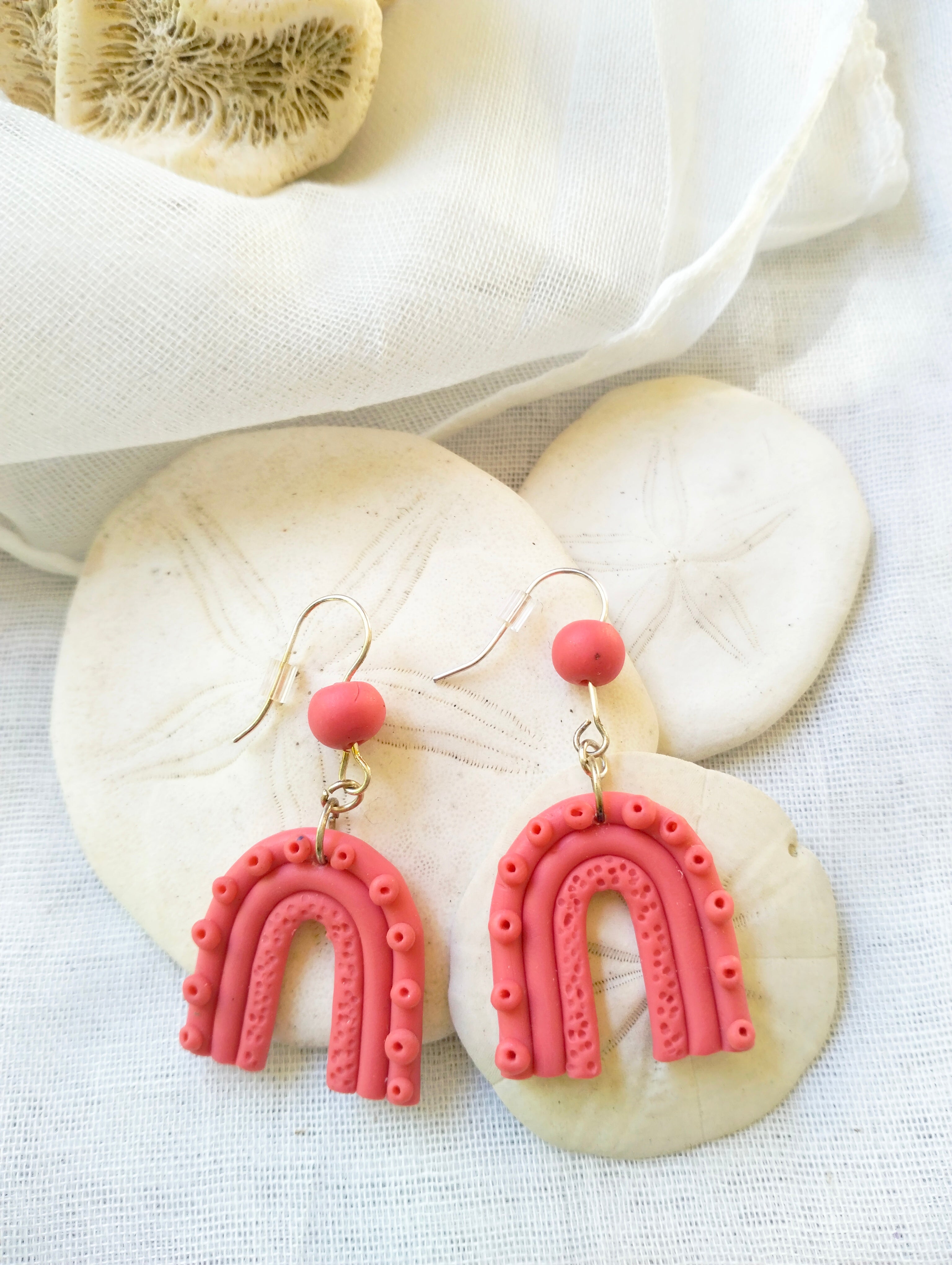 "Pop of Pink" - Polymer Clay Rainbow Dangle Earrings