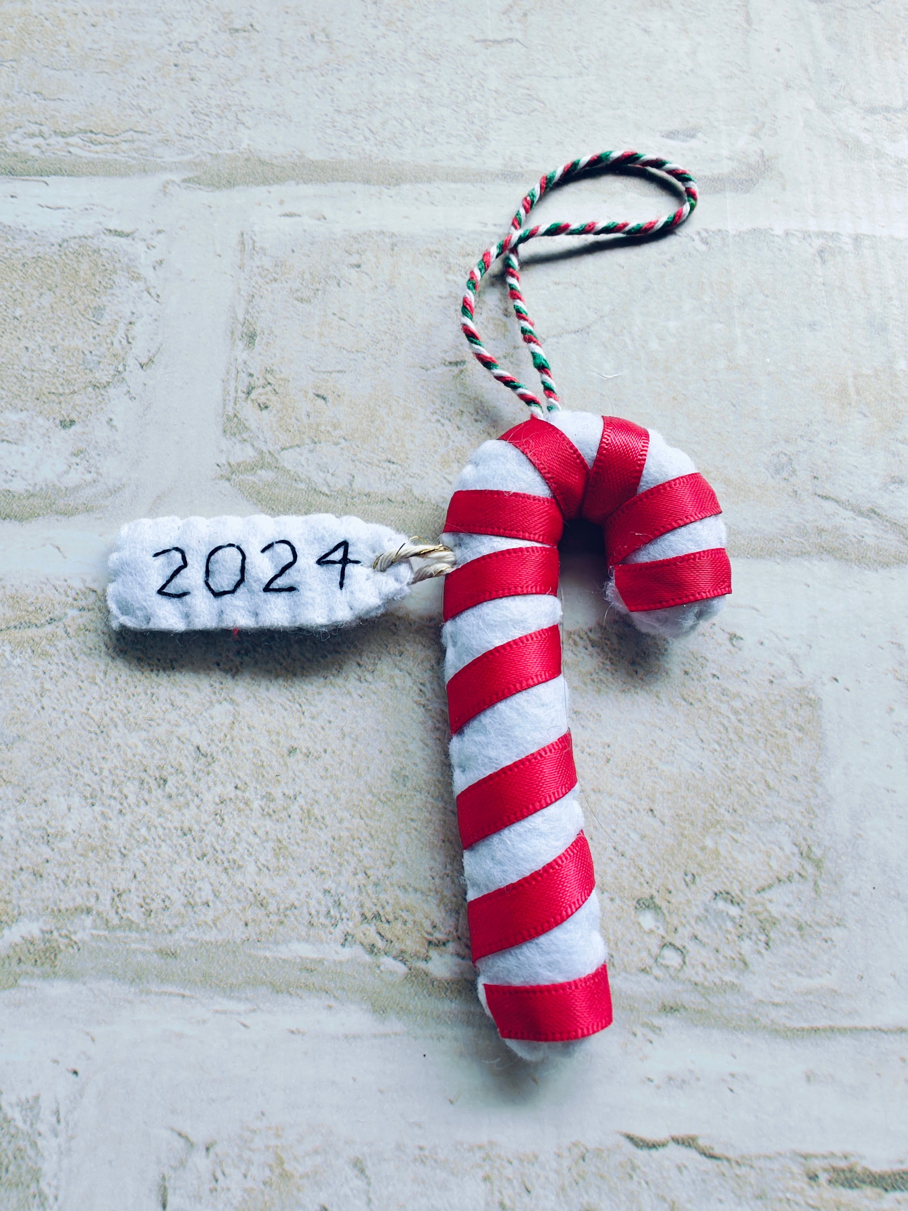 Personalised felt candy cane christmas tree ornament