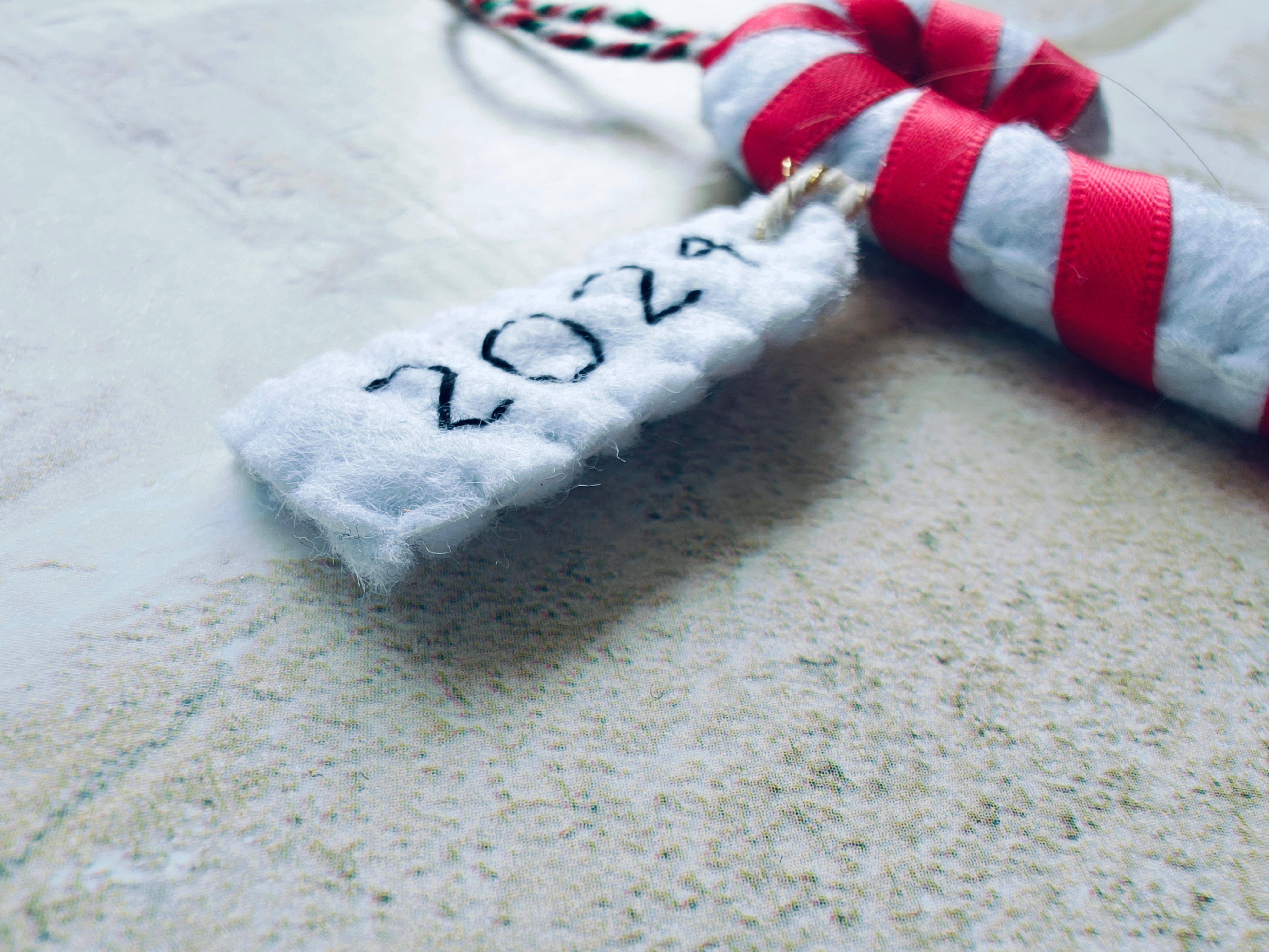 Personalised felt candy cane christmas tree ornament