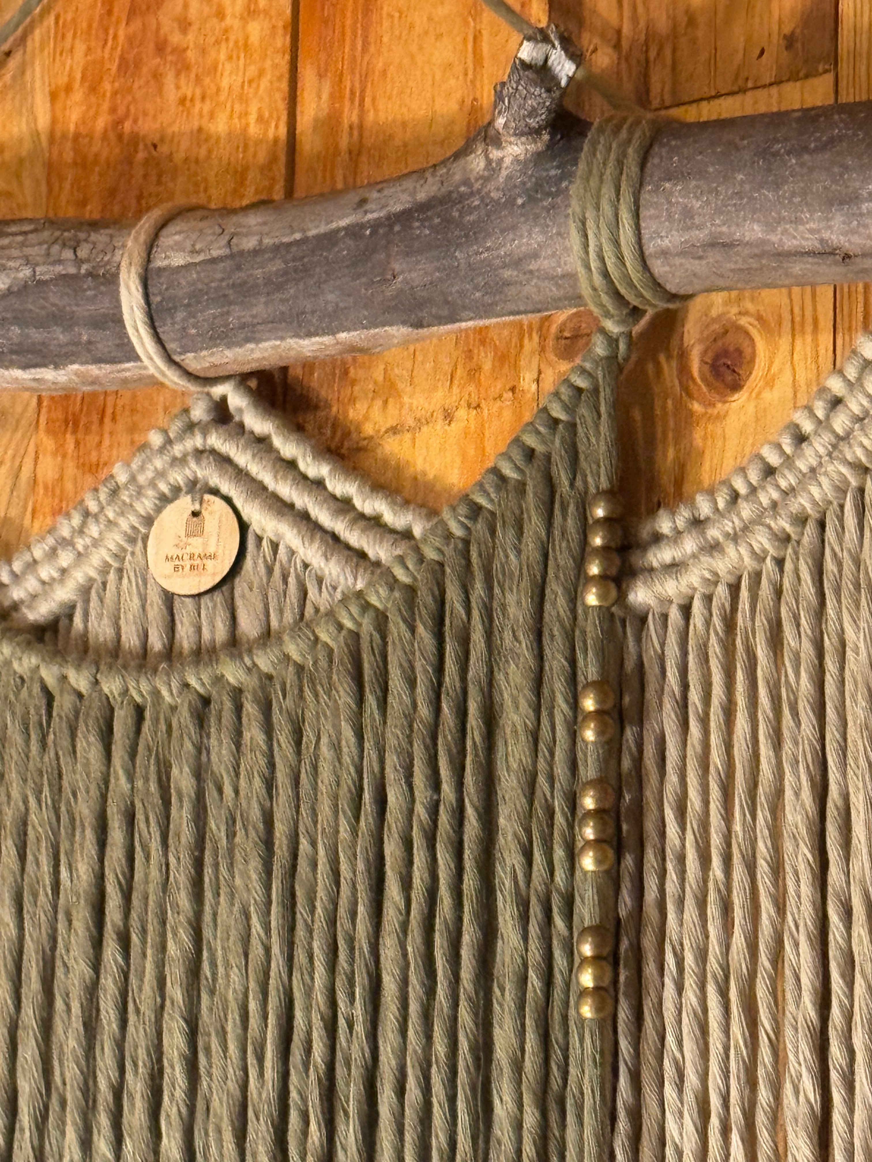 Egyptian Cotton wall hanging on raw branch