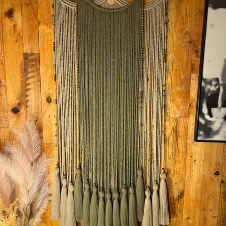 Egyptian Cotton wall hanging on raw branch