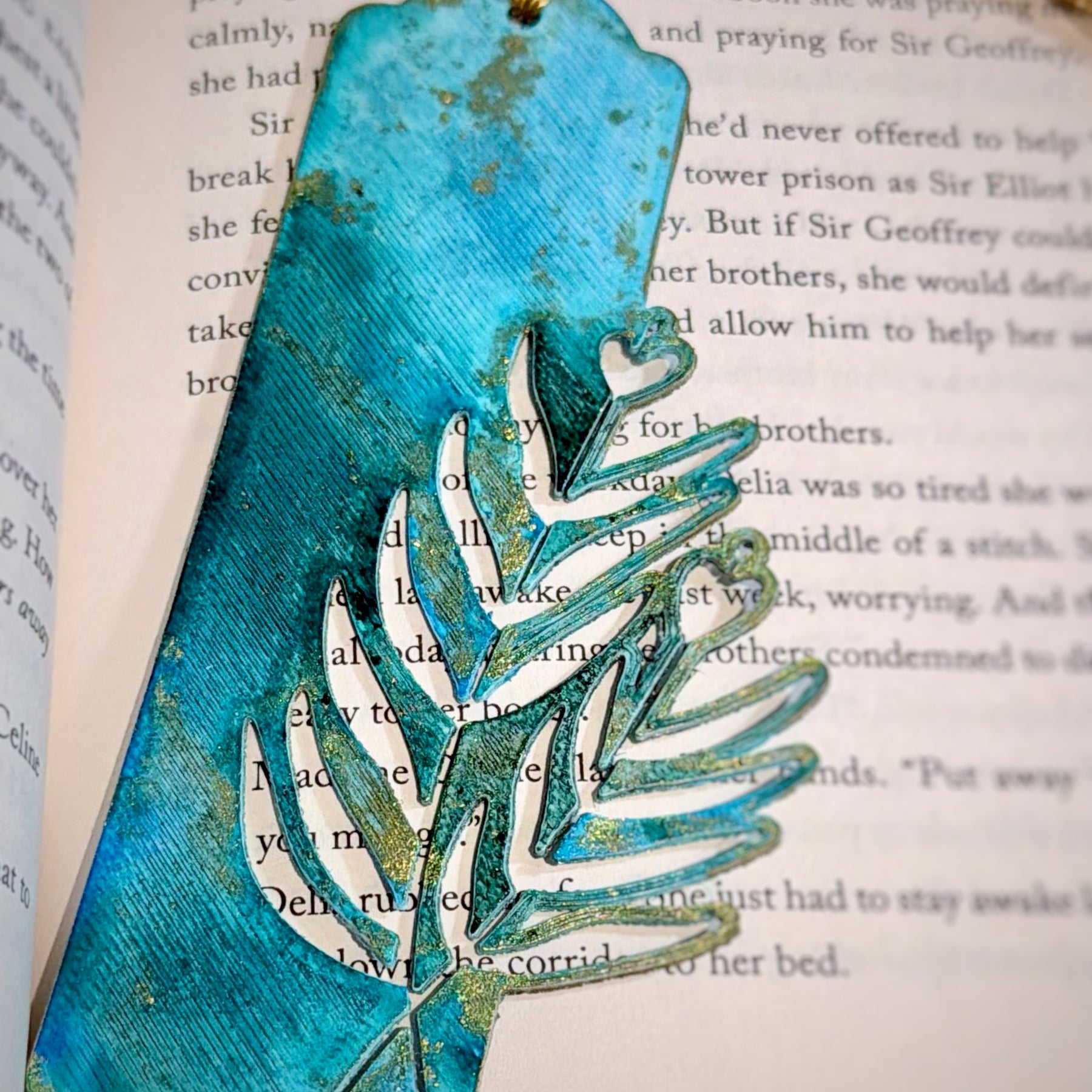 Hand-Painted Floral Bookmarks – Green, Blue & Gold Alcohol Ink Art