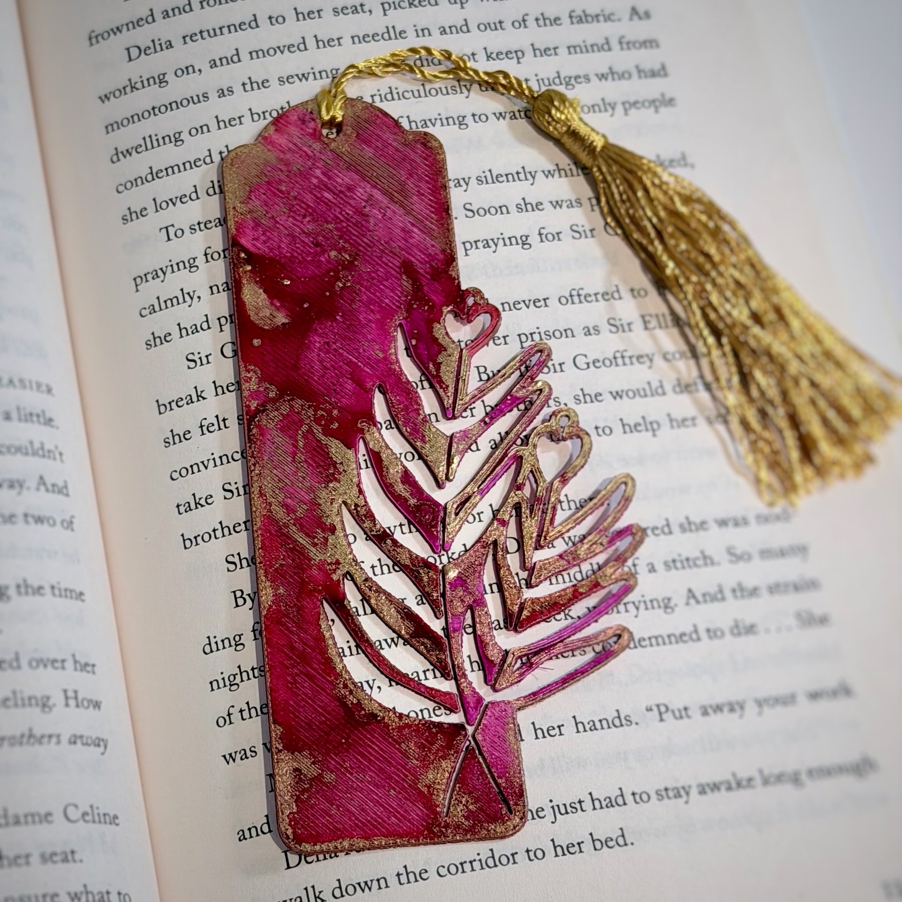 Hand-Painted Floral Bookmarks – Red, Pink & Gold Alcohol Ink Art