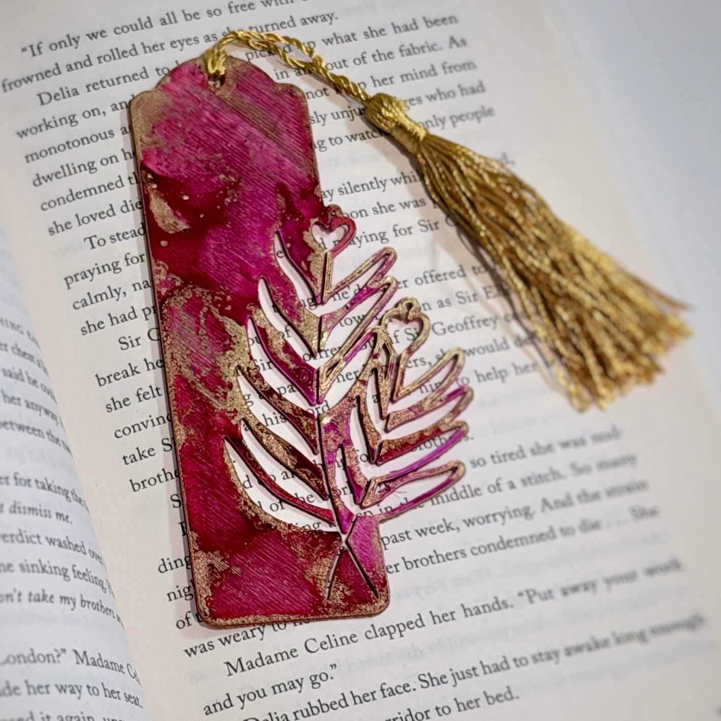 Hand-Painted Floral Bookmarks – Red, Pink & Gold Alcohol Ink Art