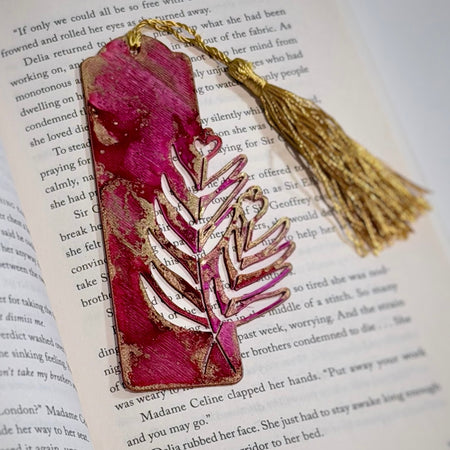 Hand-Painted Floral Bookmarks – Red, Pink & Gold Alcohol Ink Art