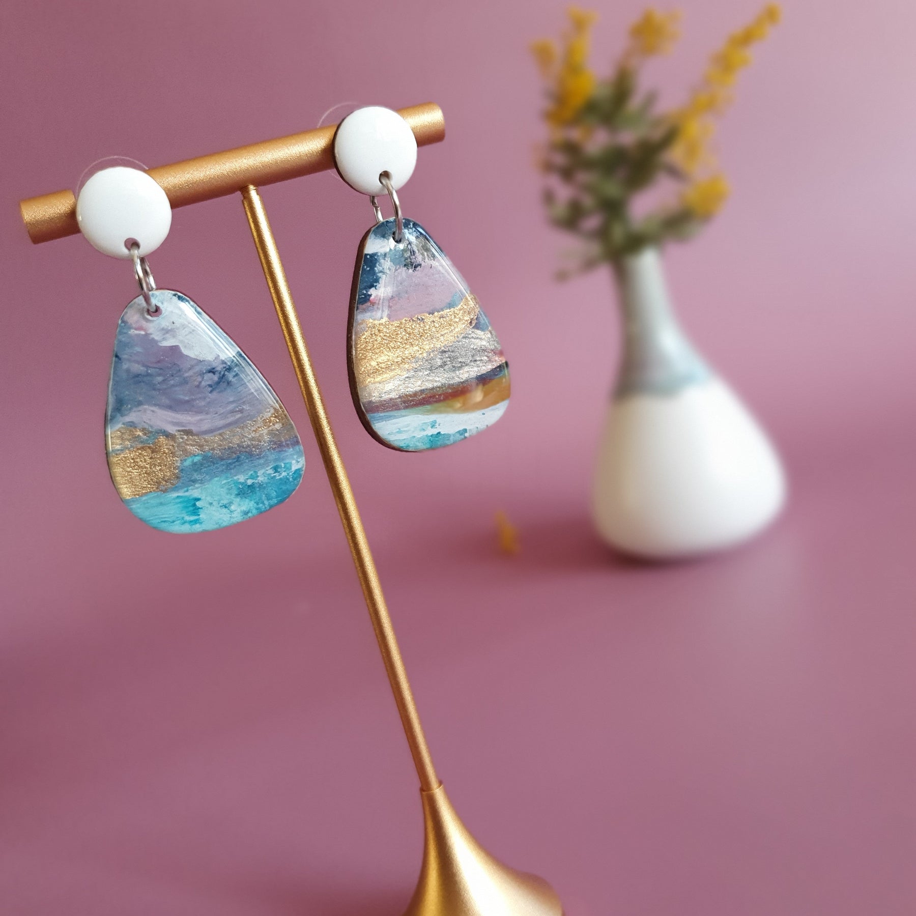 The Opal Daze Collection | Resin art earrings | Large and medium dangle | Pendant