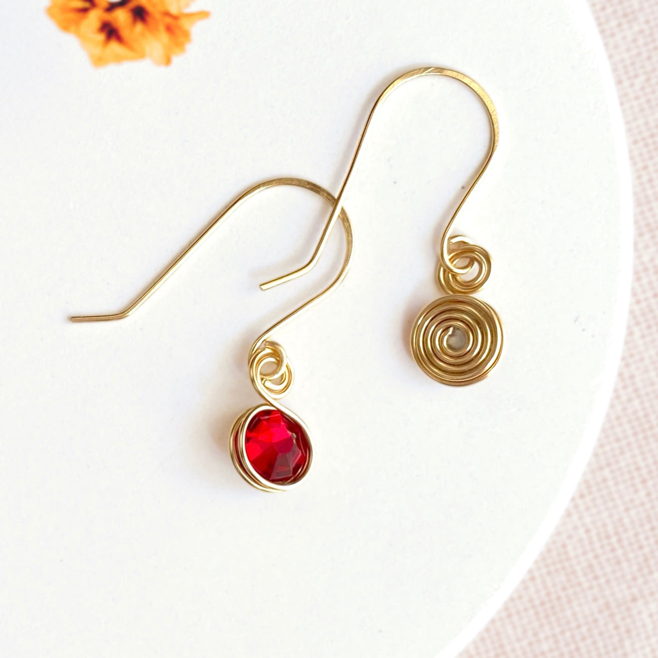 Ruby red crystal 14k gold-filled dangle earrings | July birthstone gift | Christmas jewellery