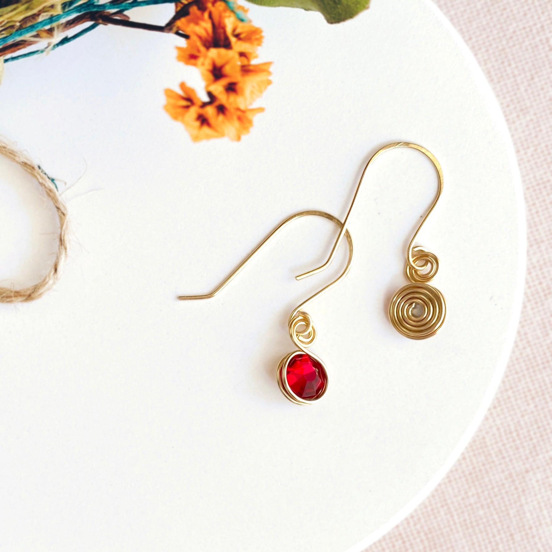 Ruby red crystal 14k gold-filled dangle earrings | July birthstone gift | Christmas jewellery