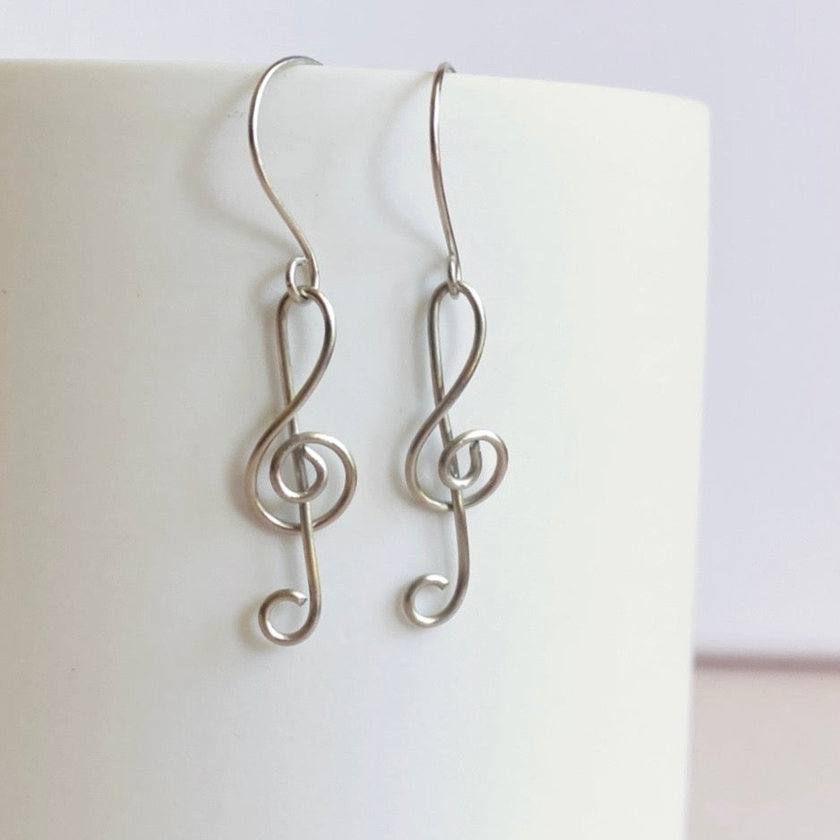Treble clef dangle earrings  | sterling silver or stainless steel | Music lover gift