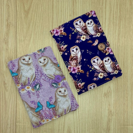 Owls refillable A5 fabric notebook cover gift set - Incl. book and pen.