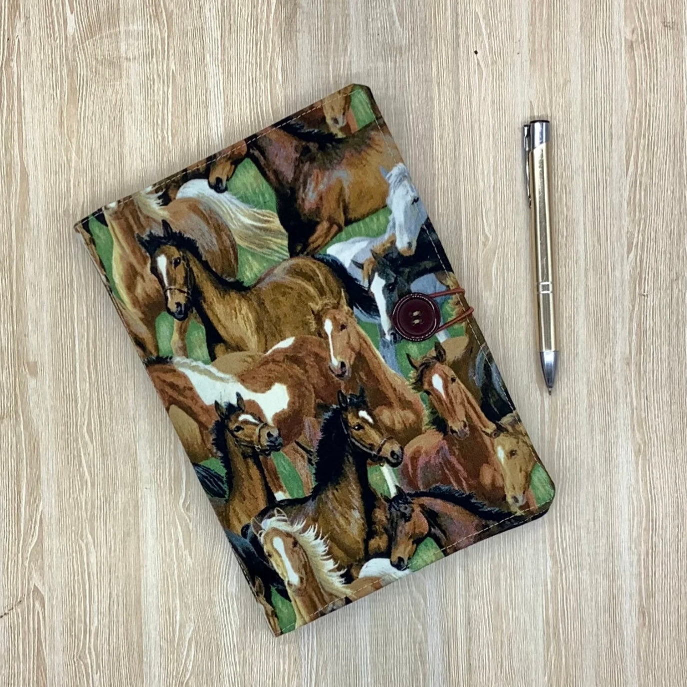 Horses refillable A5 fabric notebook cover gift set - Incl. book and pen.