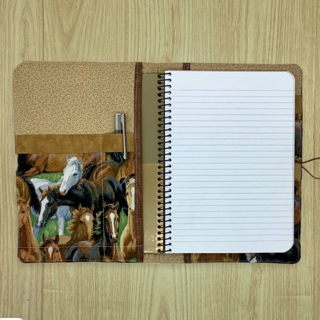 Horses refillable A5 fabric notebook cover gift set - Incl. book and pen.