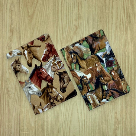 Horses refillable A5 fabric notebook cover gift set - Incl. book and pen.