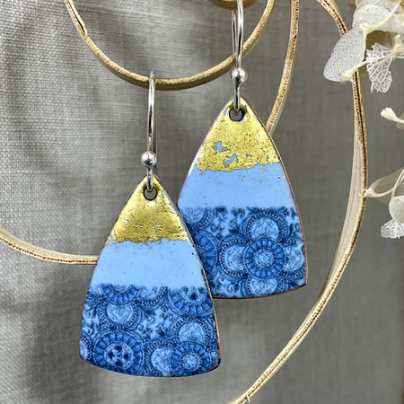 Blue and gold enamel earrings. Handmade