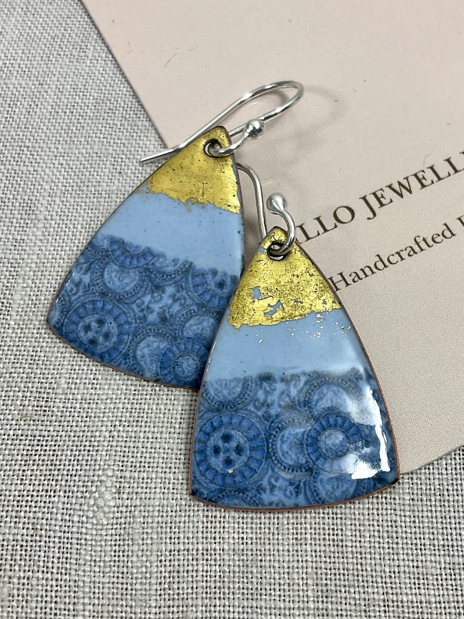 Blue and gold enamel earrings. Handmade