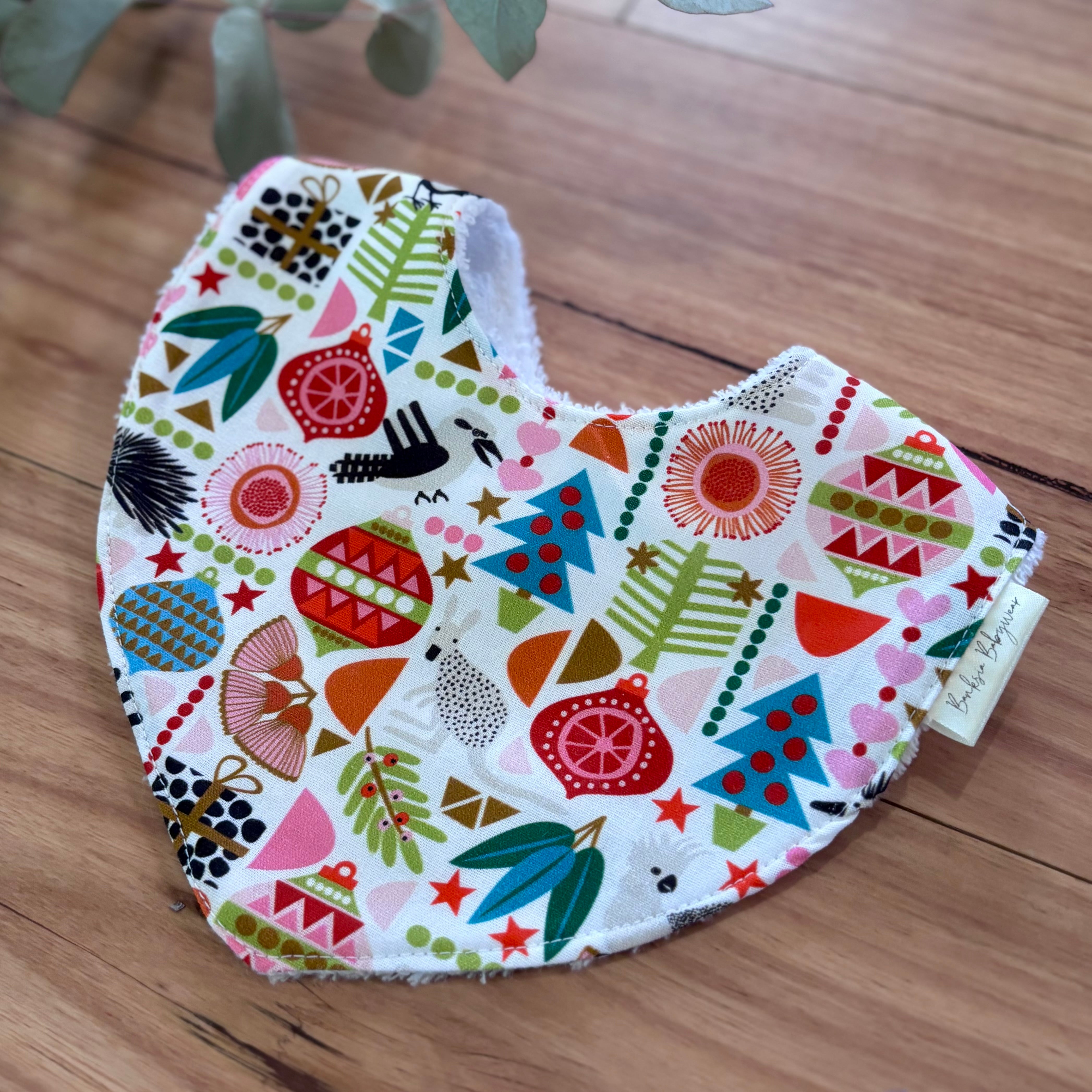 Christmas Baby Bib and Bow Set - White Aussie Animals