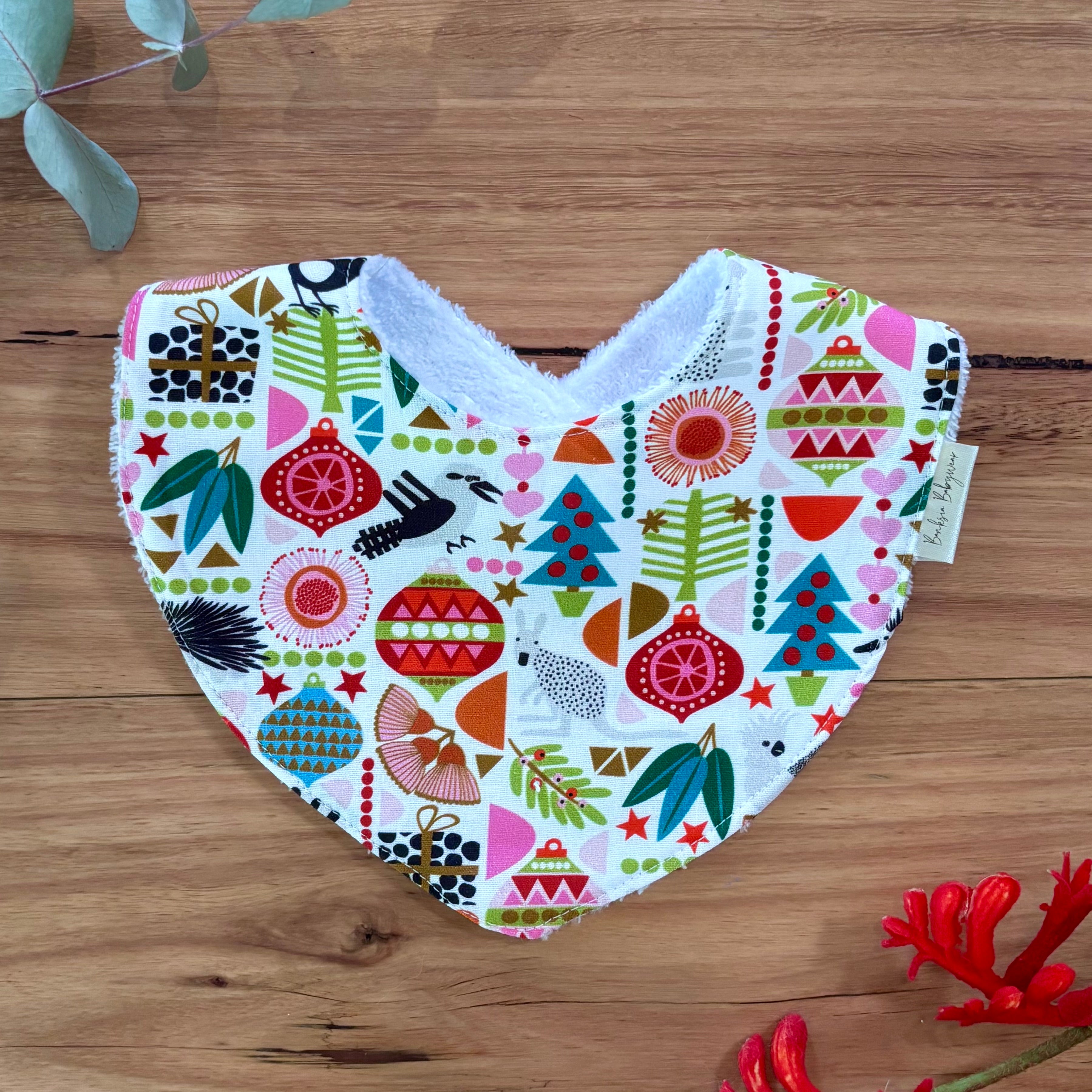 Christmas Baby Bib and Bow Set - White Aussie Animals