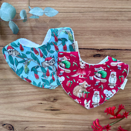 Christmas Baby Bibs Set - Blue and Red Aussie Animals