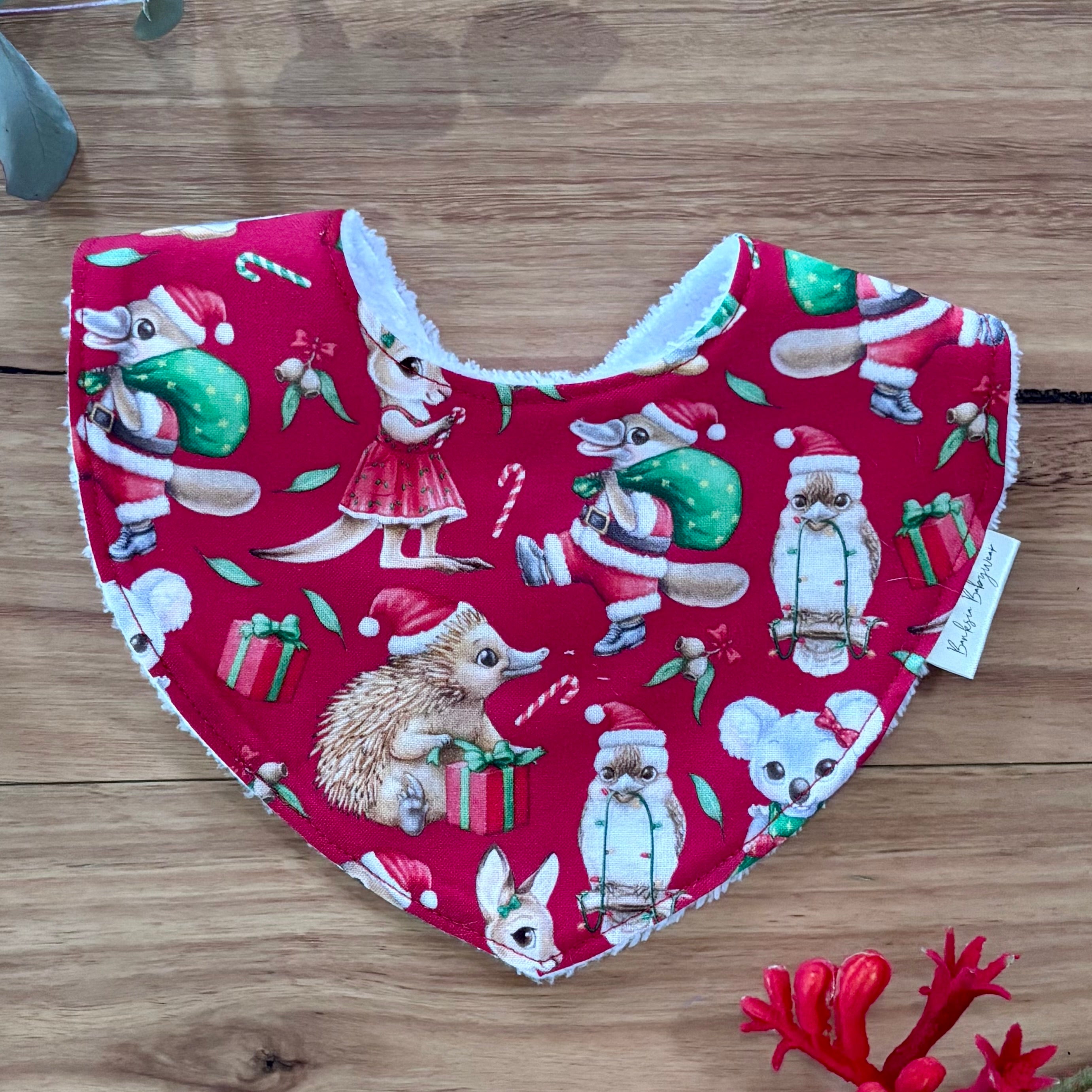 Christmas Baby Bibs Set - Blue and Red Aussie Animals