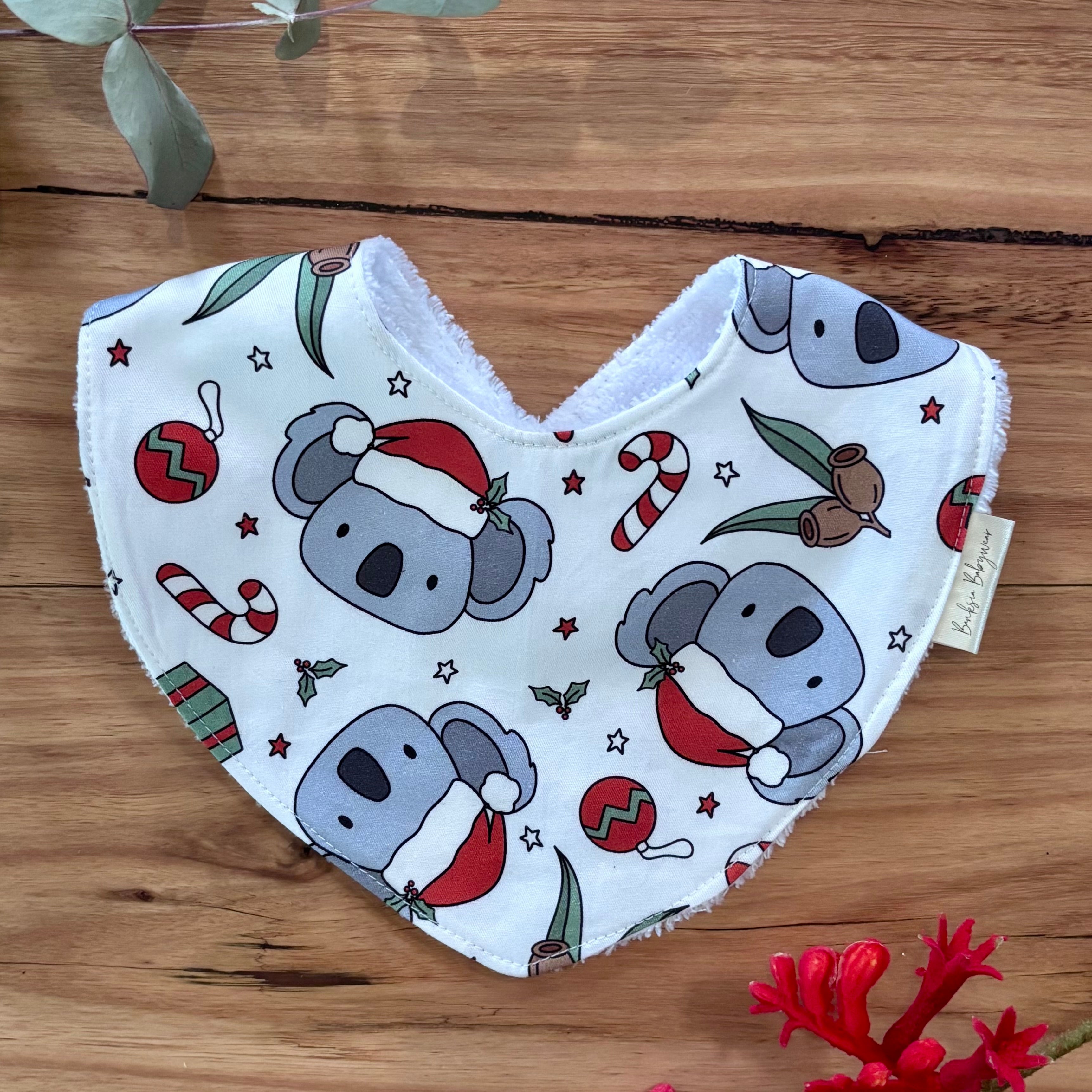 Christmas Baby Bibs Set - White and Navy Koalas