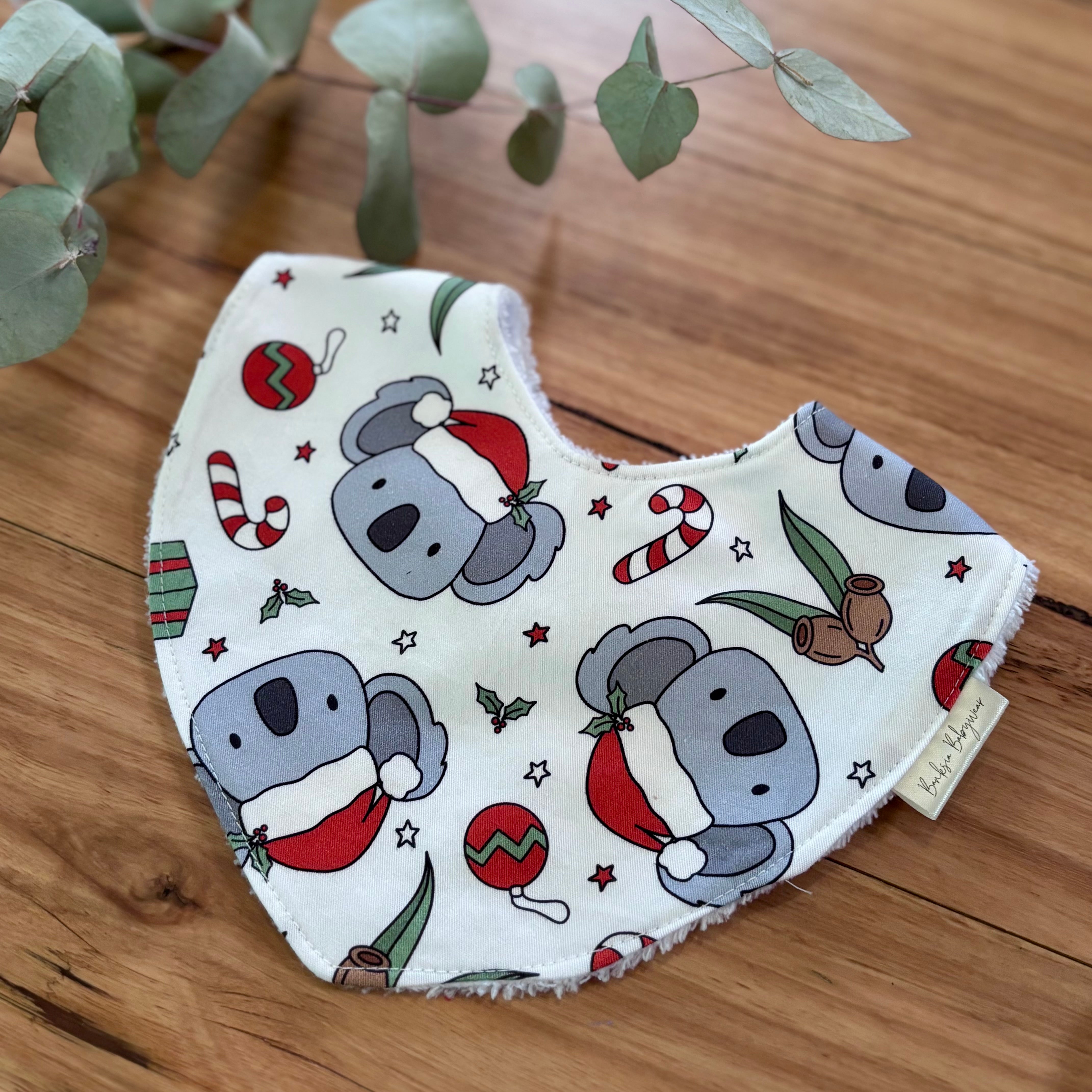 Christmas Baby Bibs Set - White and Navy Koalas