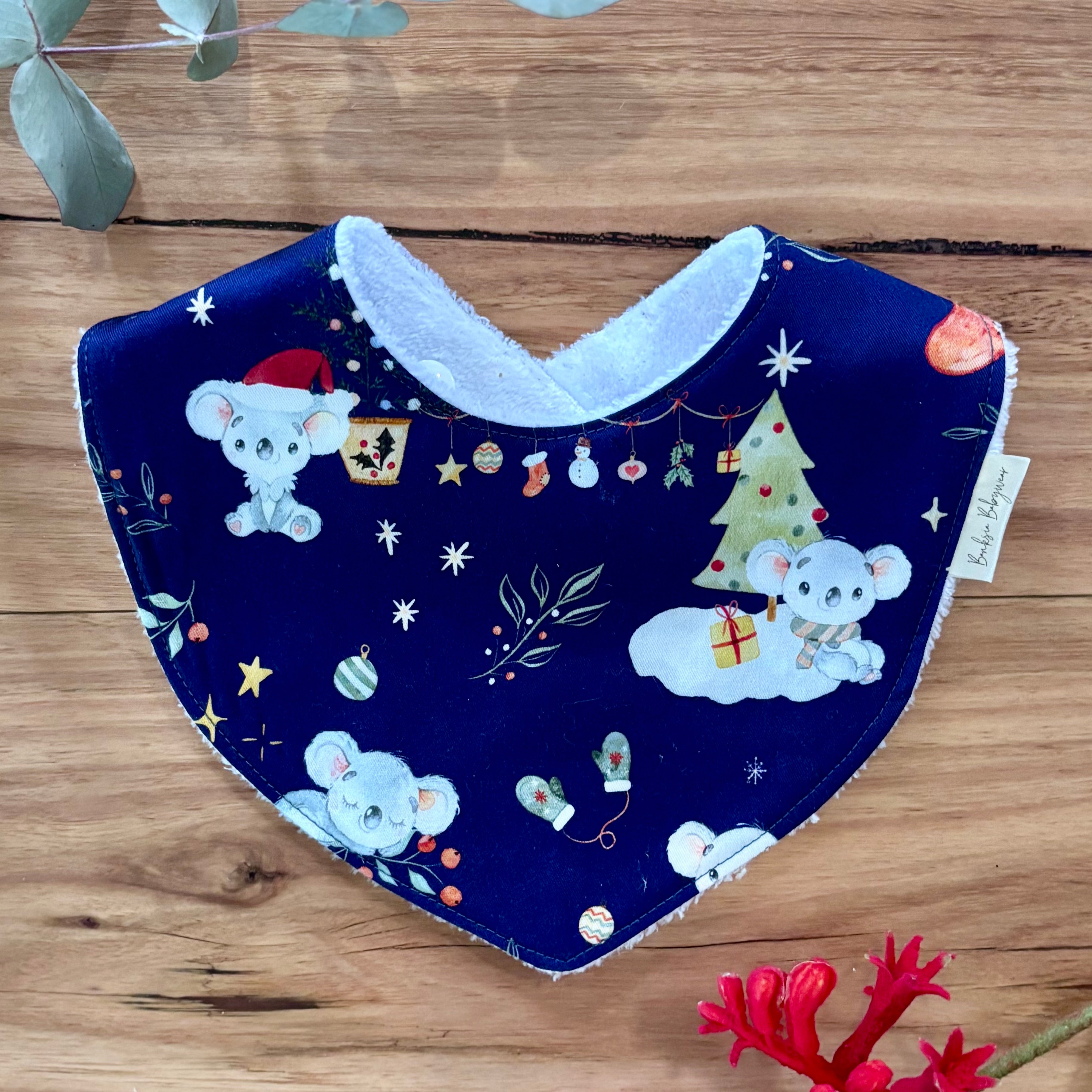 Christmas Baby Bibs Set - White and Navy Koalas