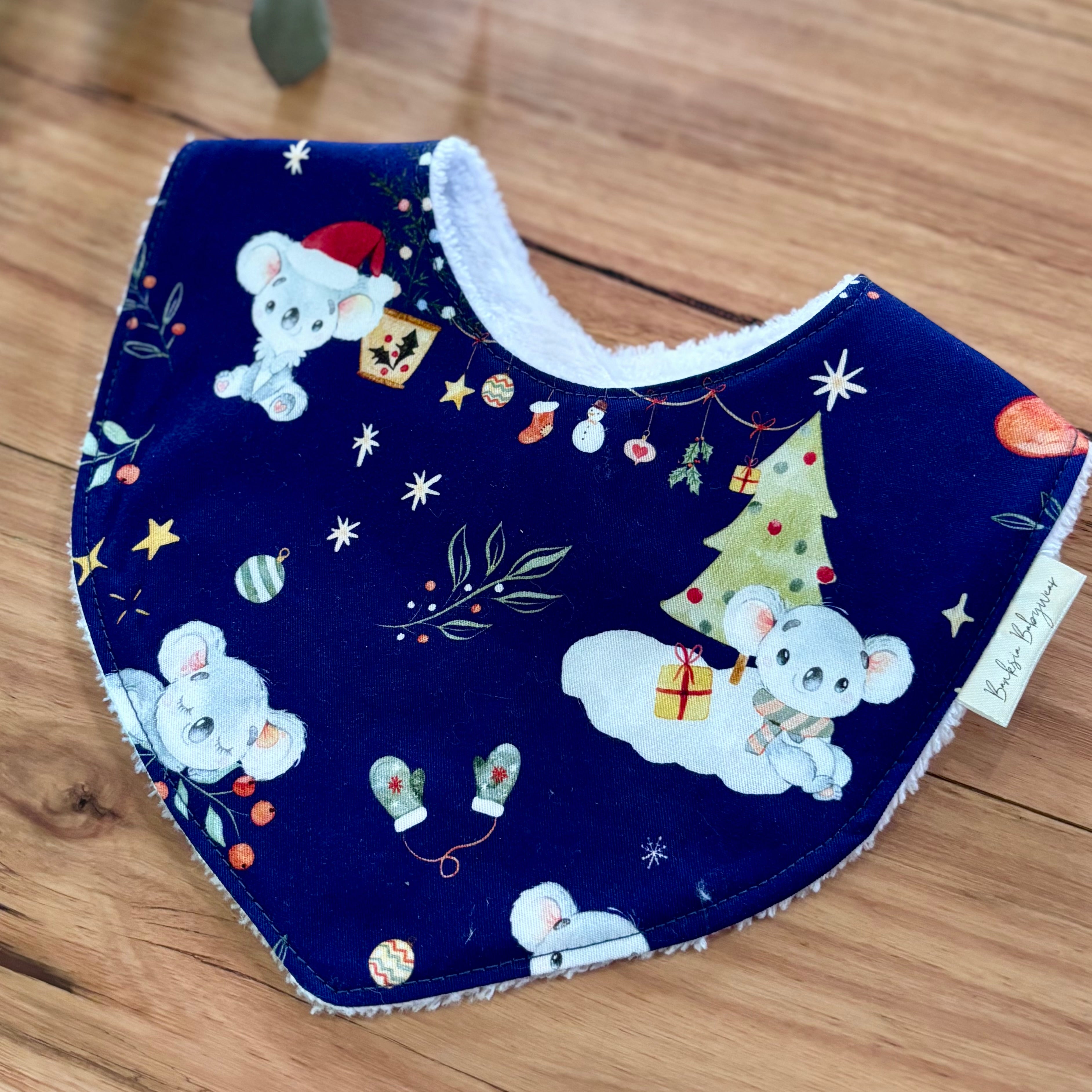 Christmas Baby Bibs Set - White and Navy Koalas