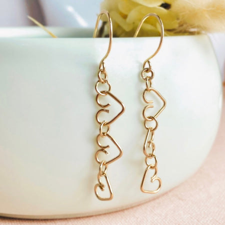 Chain of Hearts gold dangle earrings | 14k gold-filled | Gift for loved one