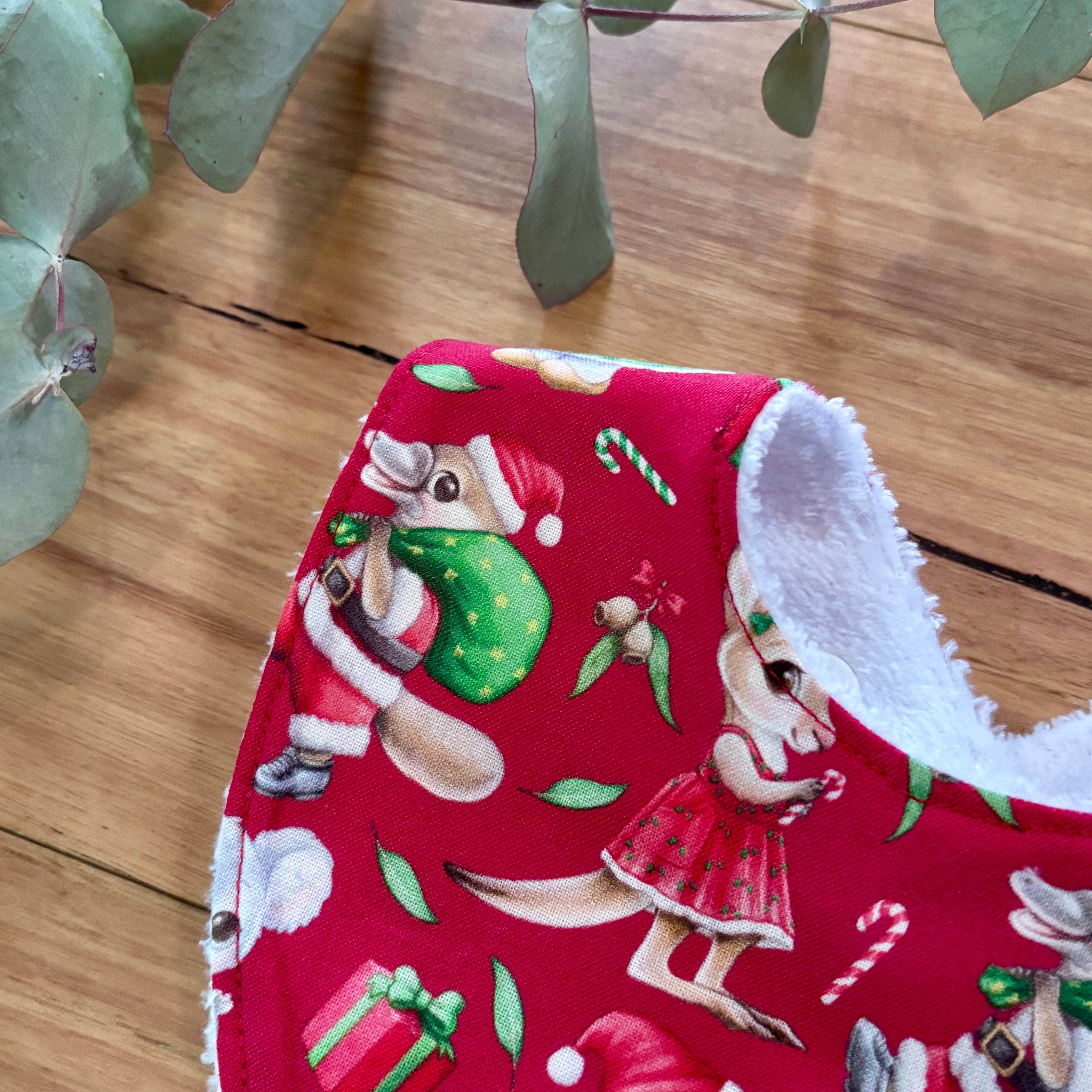 Christmas Baby Bib and Bow Set - Red Aussie Animals