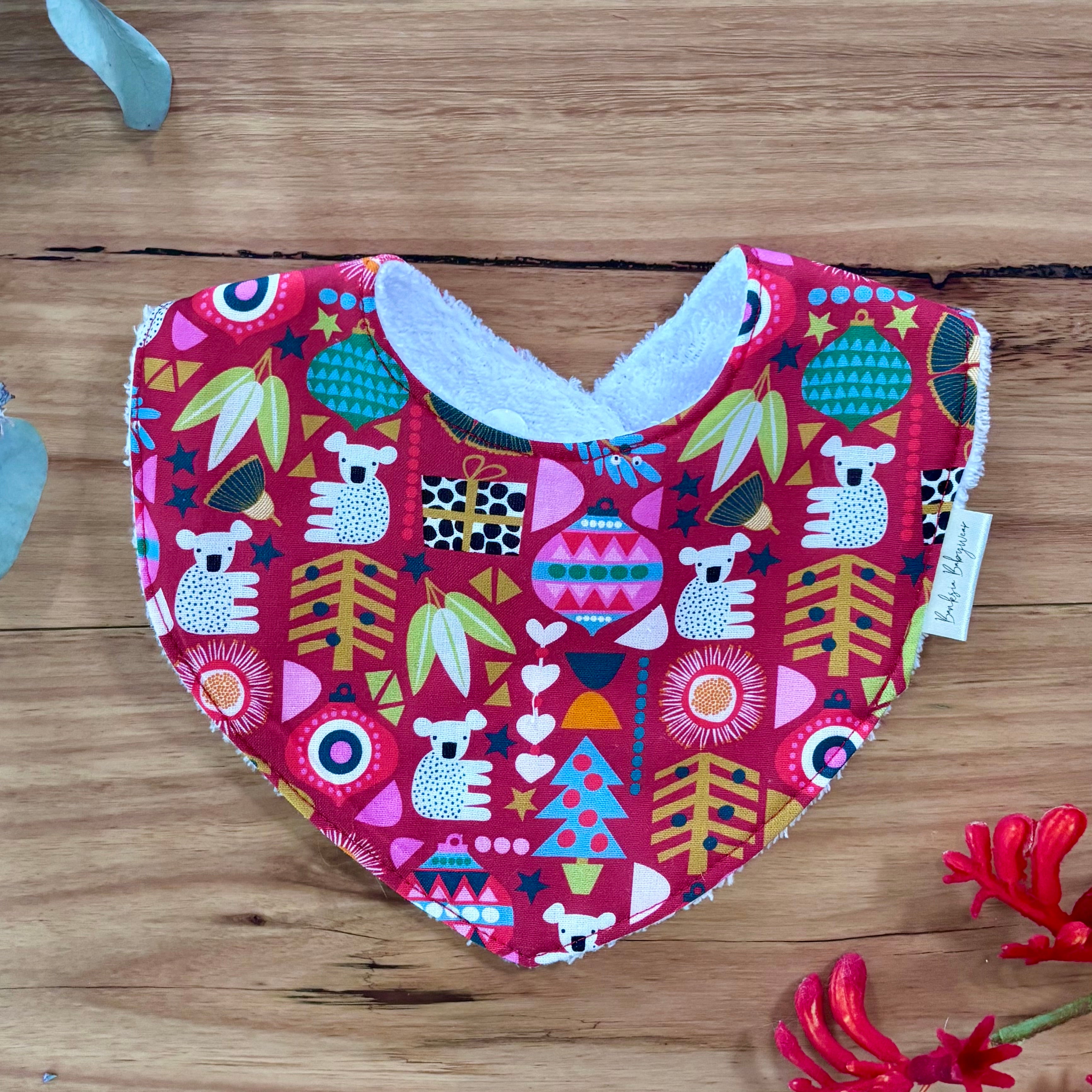 Christmas Baby Bib and Bow Set - Red Koalas