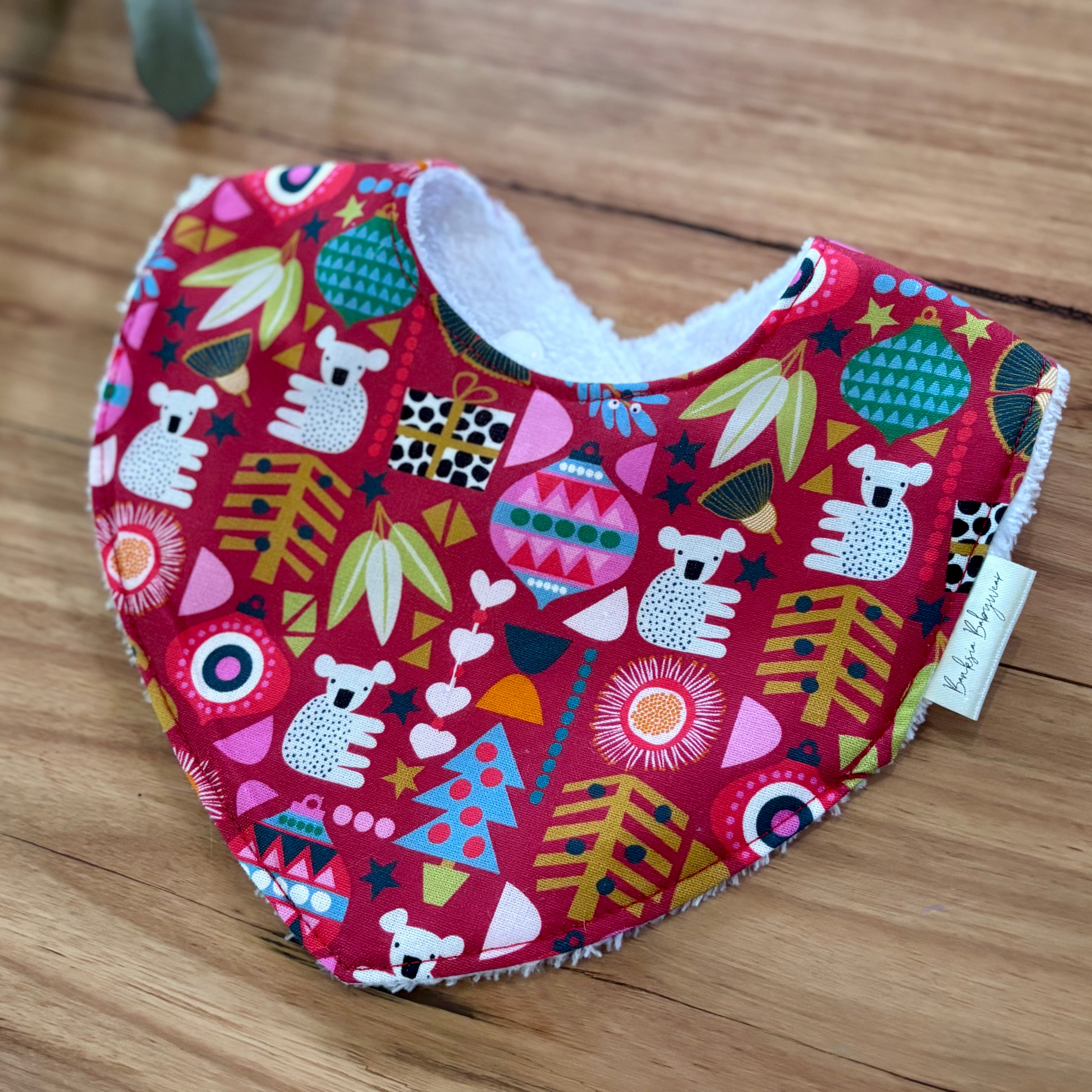 Christmas Baby Bib and Bow Set - Red Koalas