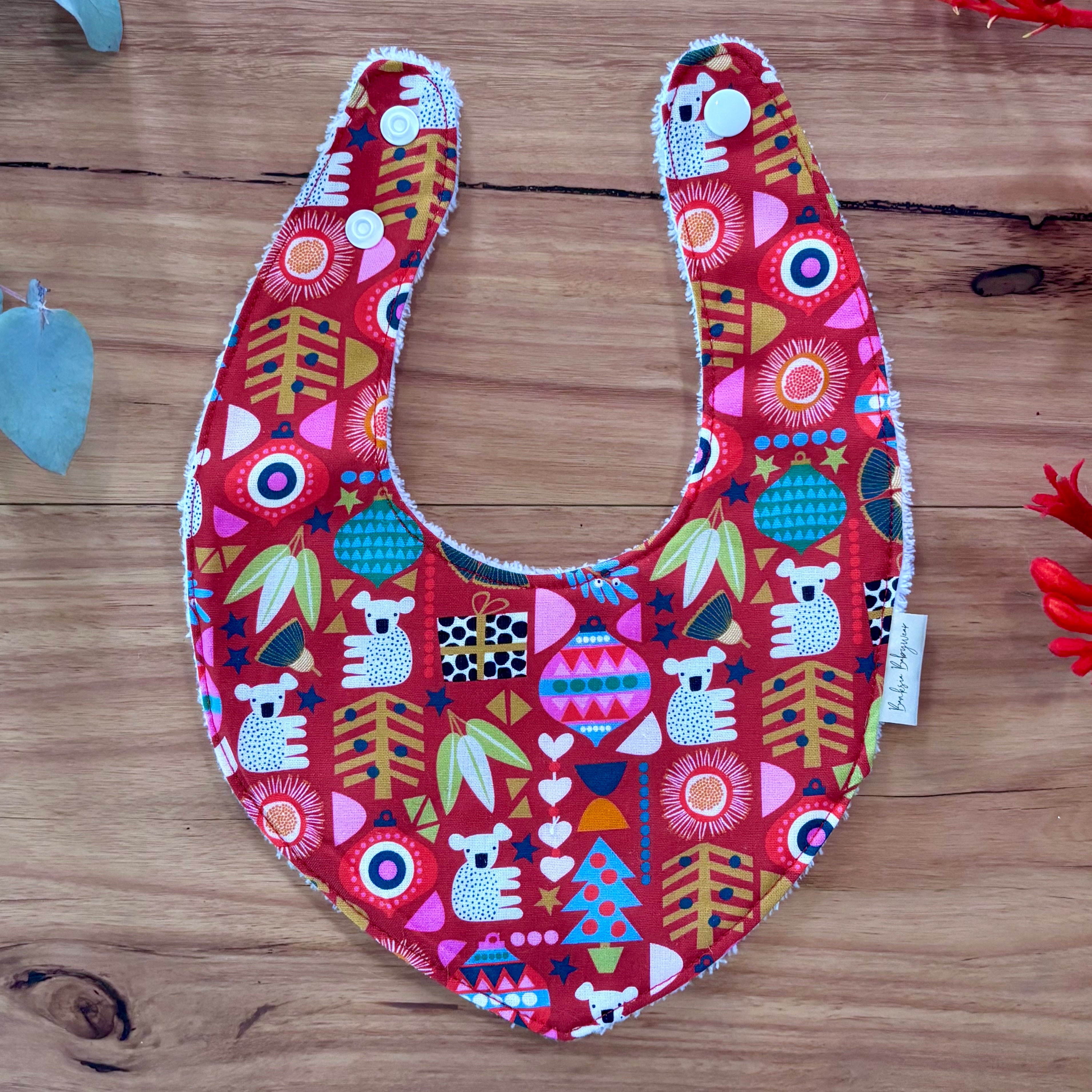Christmas Baby Bib and Bow Set - Red Koalas