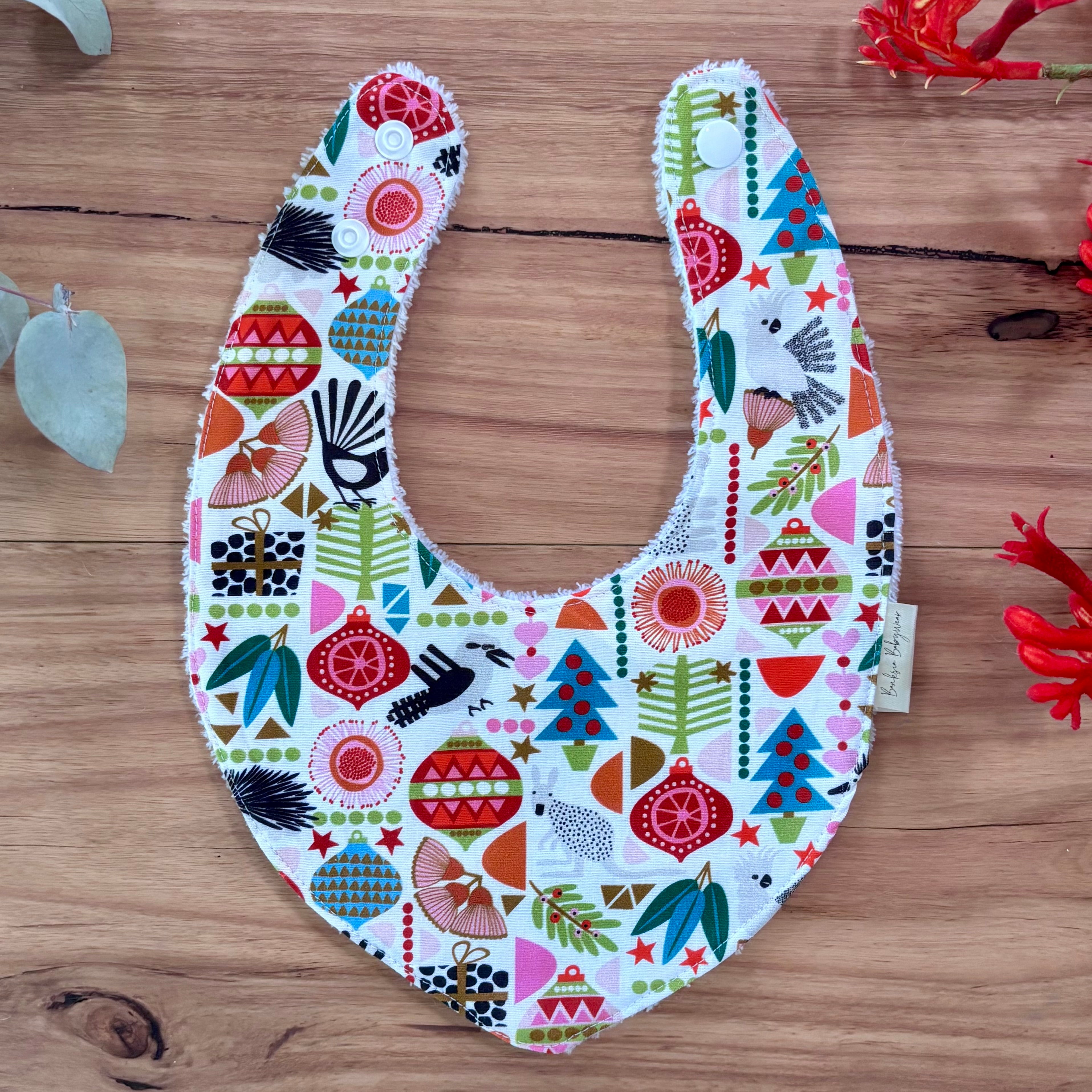 Christmas Baby Bib and Bow Set - White Aussie Animals