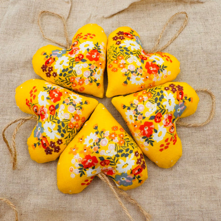 Hearts - Yellow Floral (pack of 5)