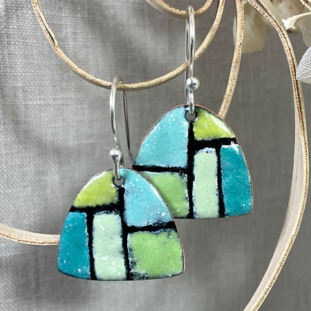 Retro Greens. Handmade enamel earrings