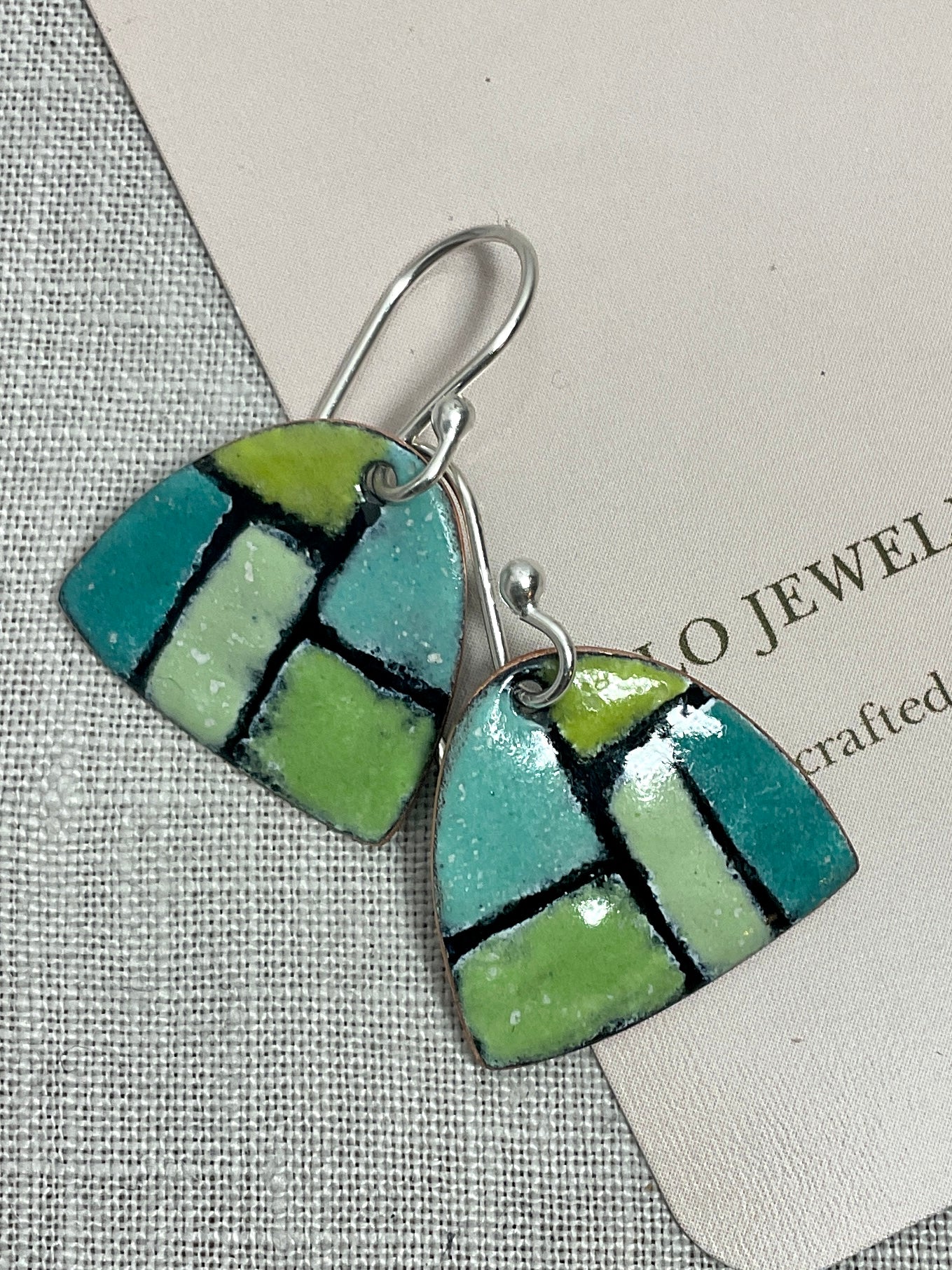 Retro Greens. Handmade enamel earrings