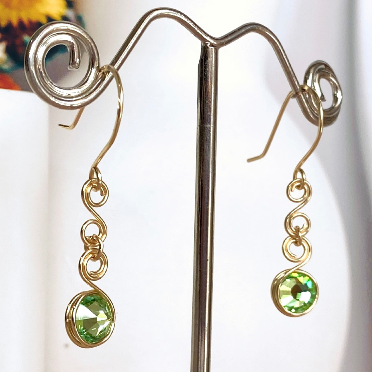 Peridot green crystal dangle earrings | 14k gold-filled or Sterling silver | August birthstone gift