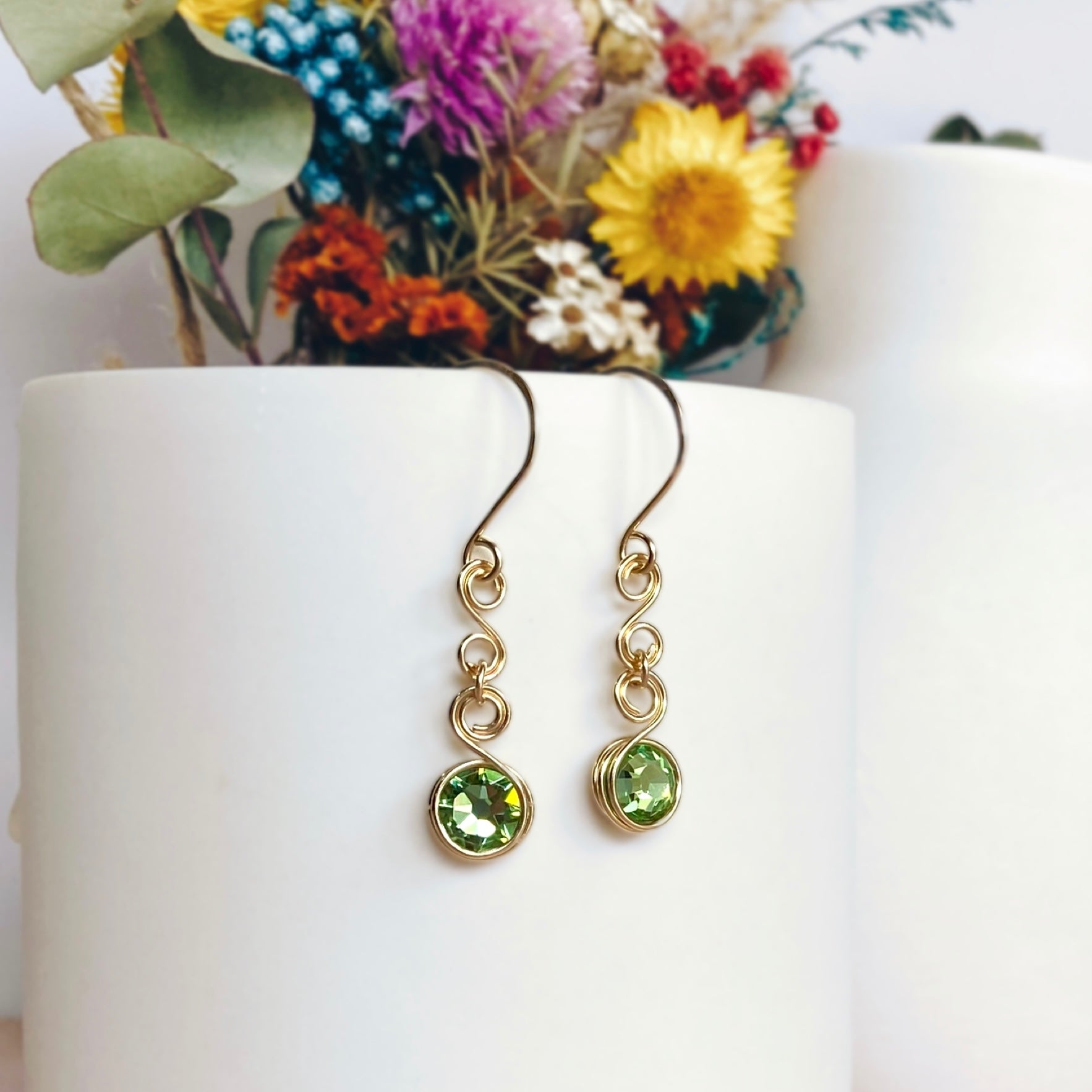 Peridot green crystal dangle earrings | 14k gold-filled or Sterling silver | August birthstone gift