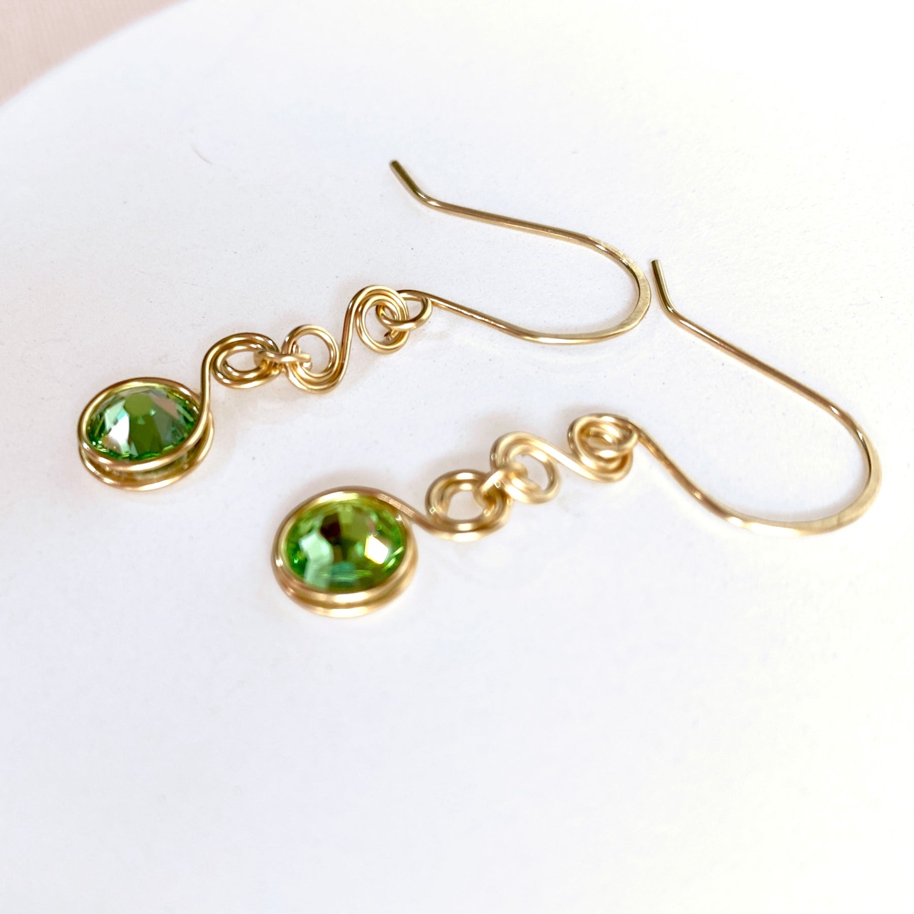 Peridot green crystal dangle earrings | 14k gold-filled or Sterling silver | August birthstone gift