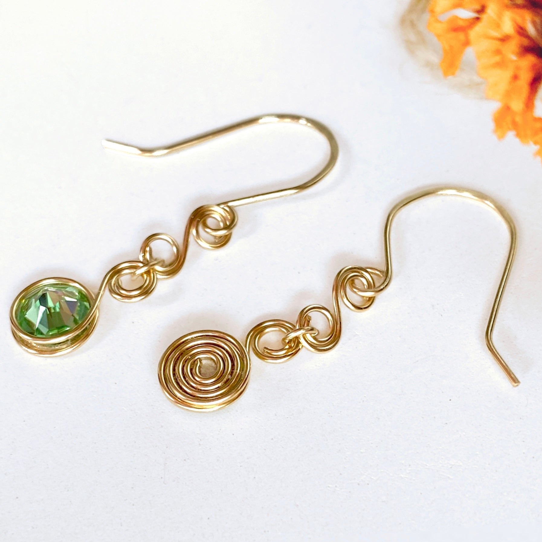 Peridot green crystal dangle earrings | 14k gold-filled or Sterling silver | August birthstone gift