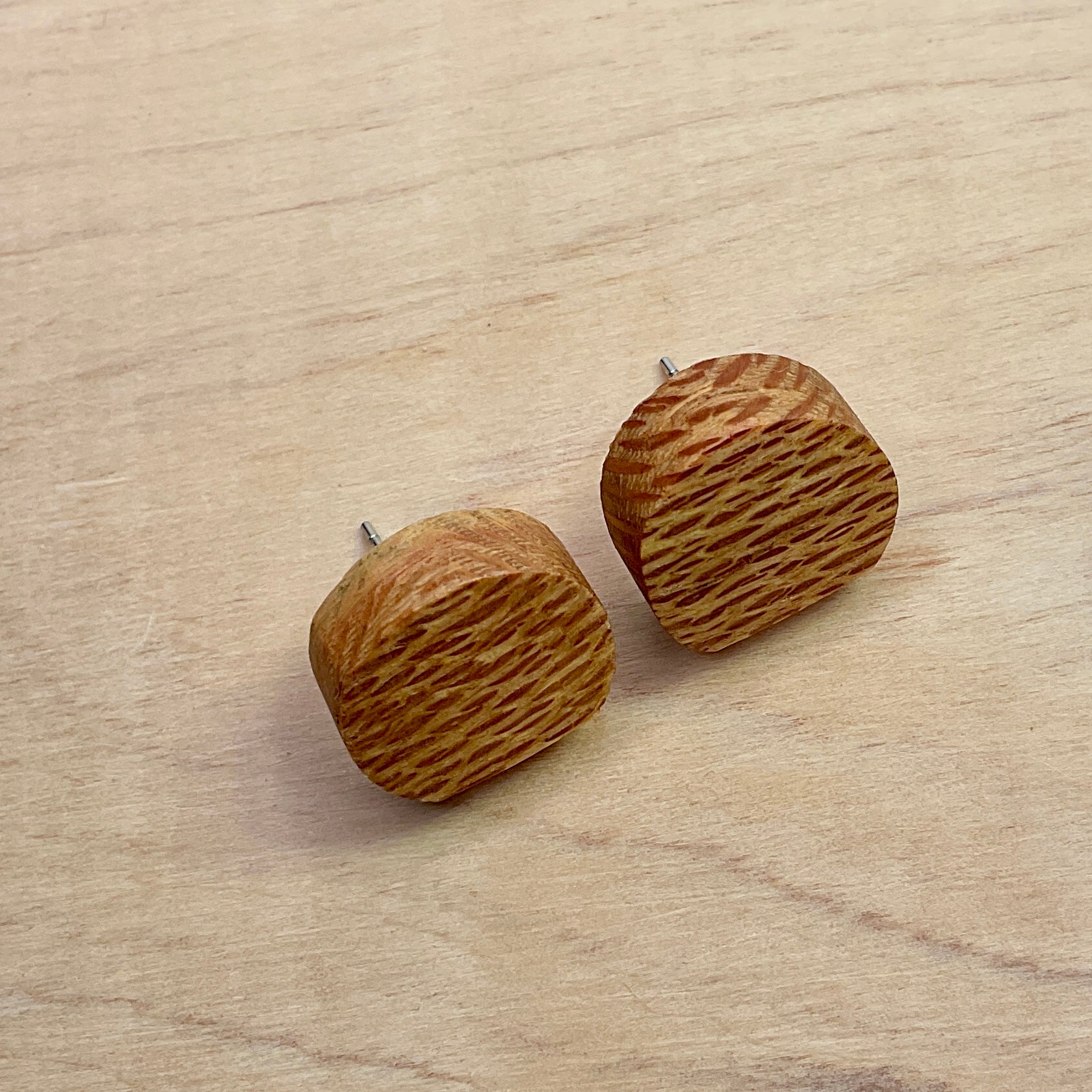 Wooden Earrings in Silky Oak - Handmade Unique One of a Kind Earrings