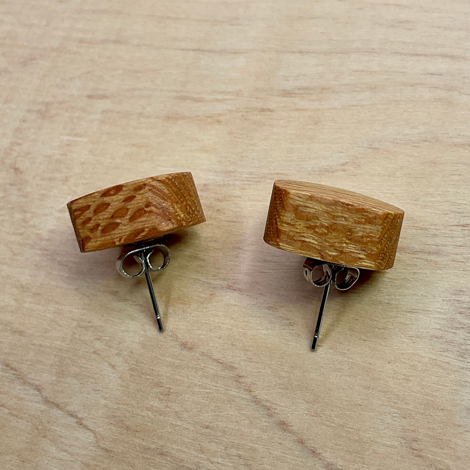 Wooden Earrings in Silky Oak - Handmade Unique One of a Kind Earrings