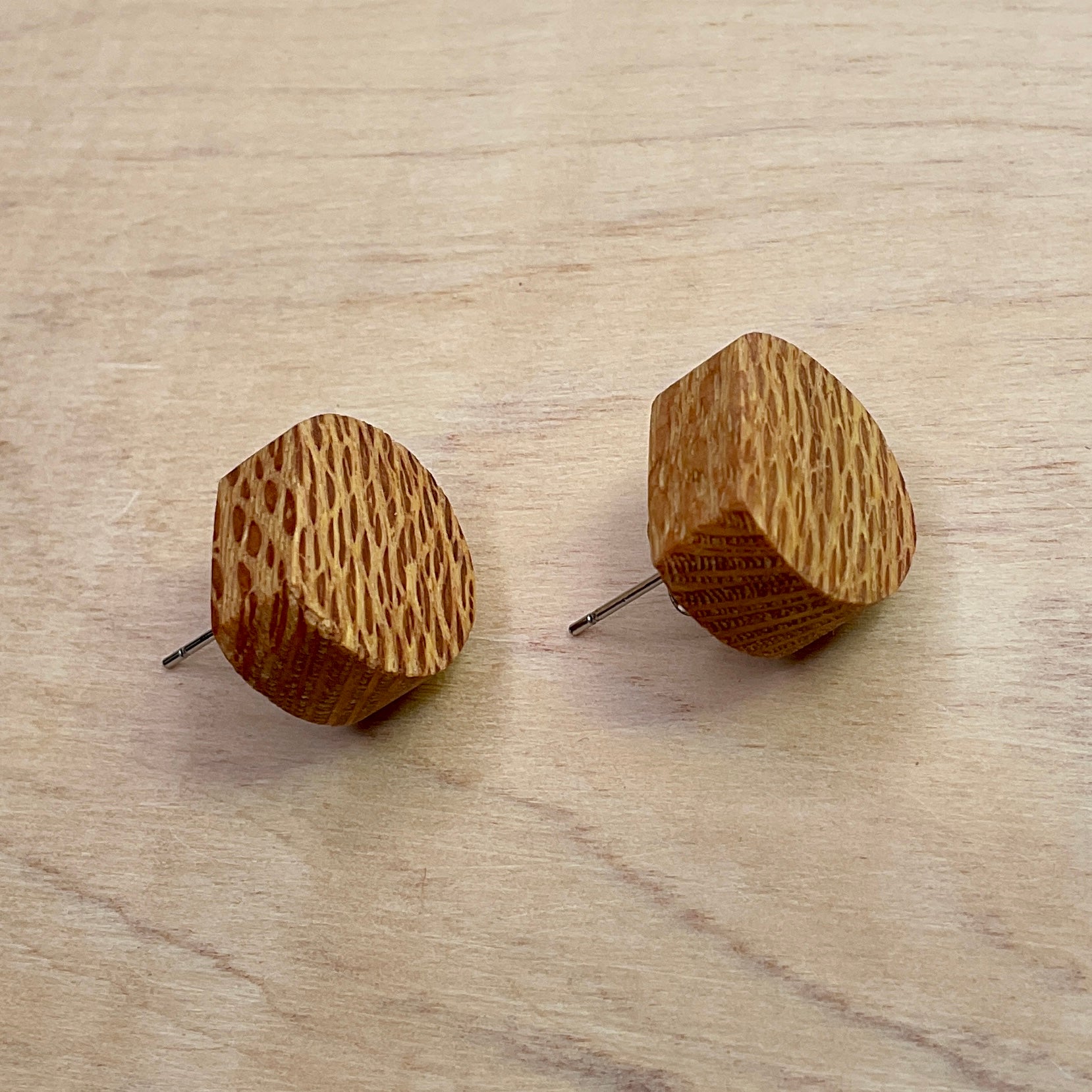 Wooden Earrings in Silky Oak - Handmade Unique One of a Kind Earrings