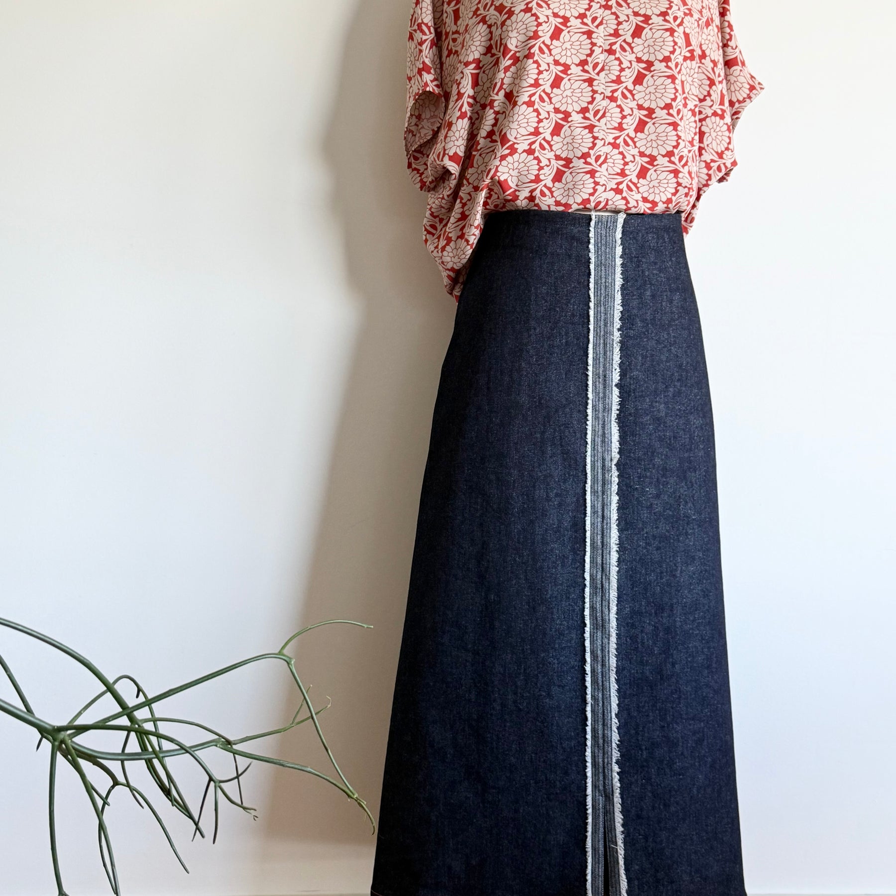 Stretch Denim Midi Skirt