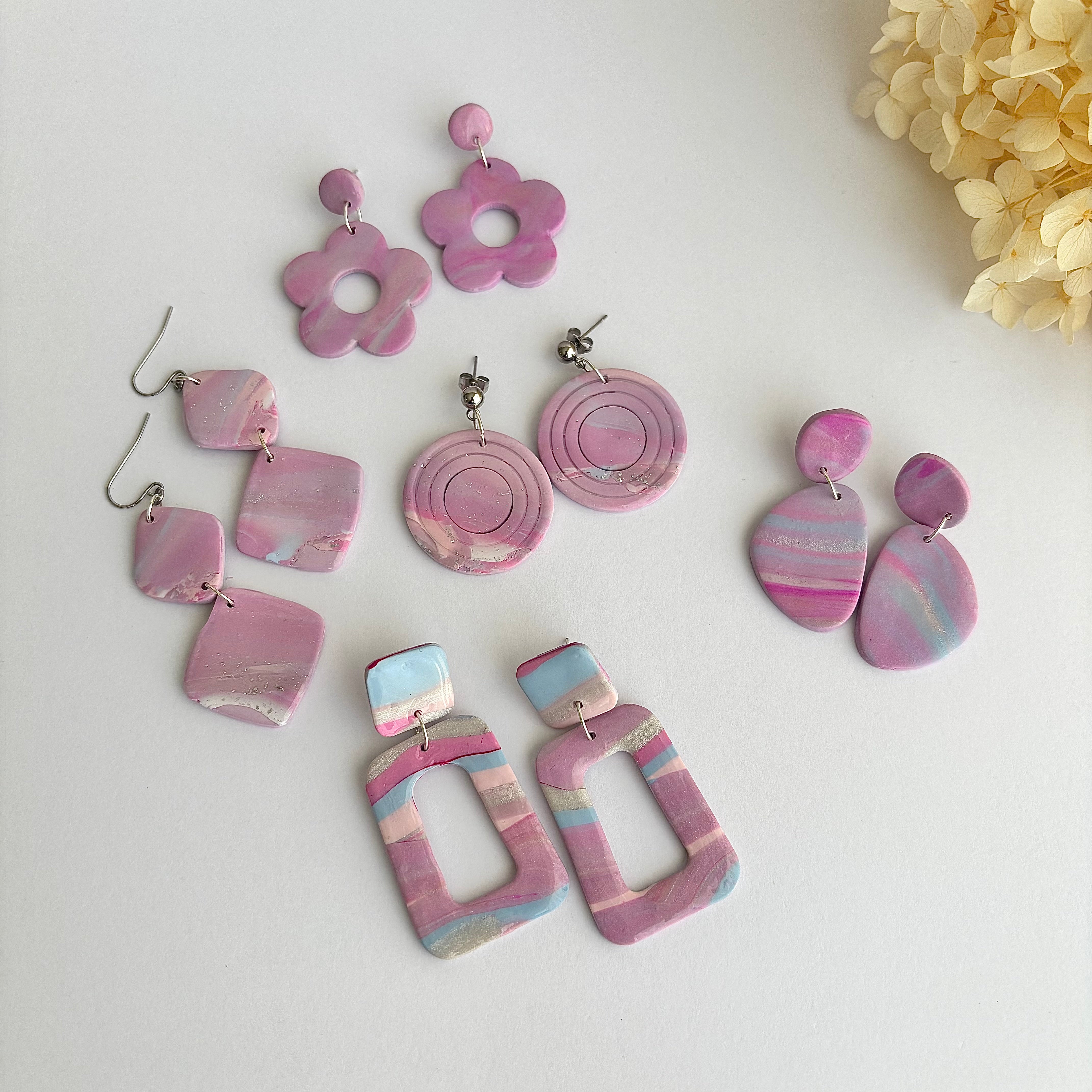 Pink Marble Dreams Collection – Handmade Polymer Clay Earrings
